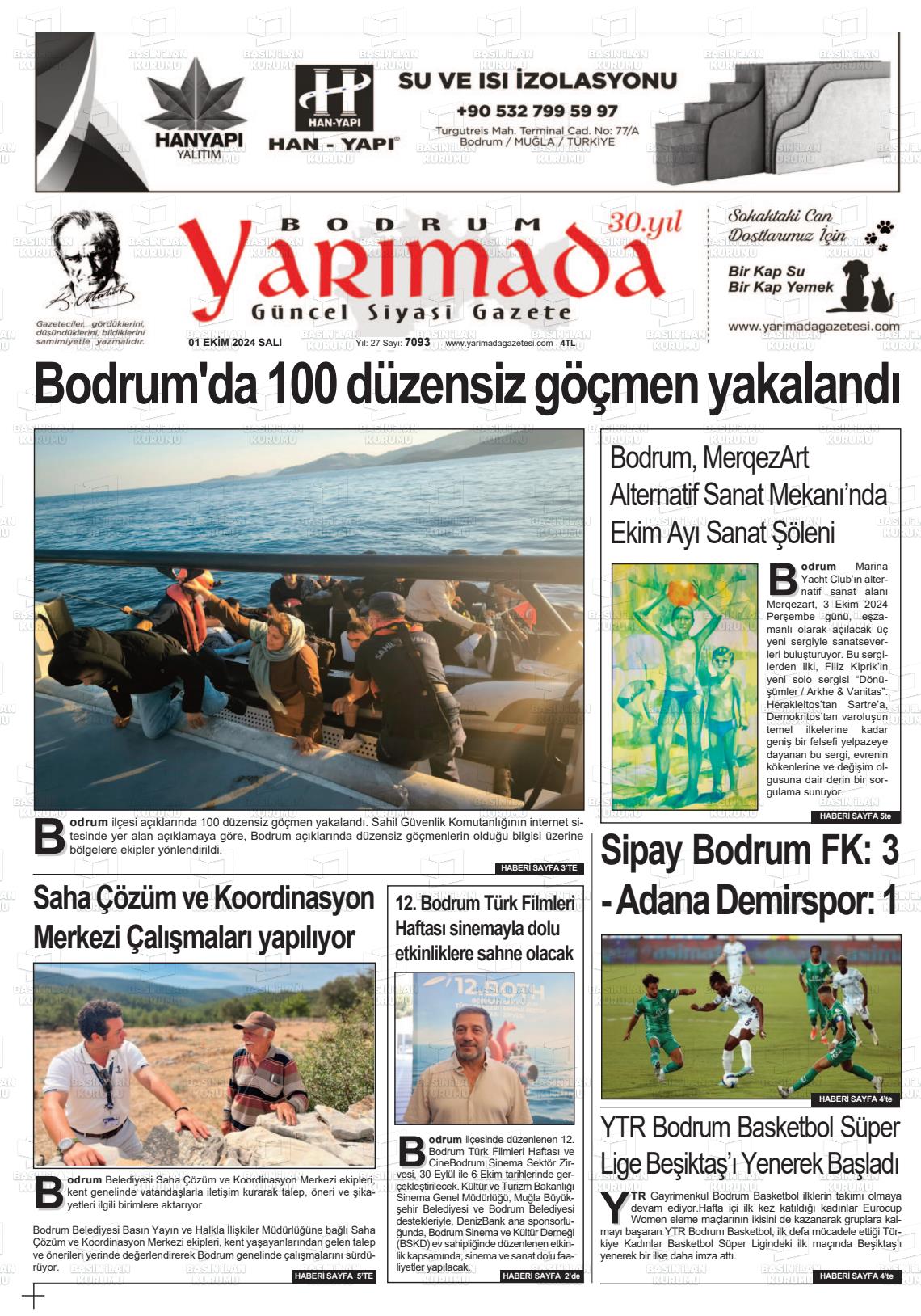 01 Ekim 2024 Bodrum Yarimada Gazete Manşeti