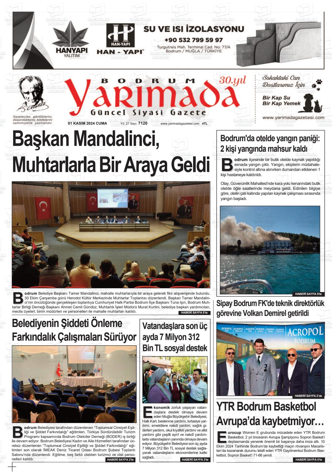 01 Kasım 2024 Bodrum Yarimada Gazete Manşeti