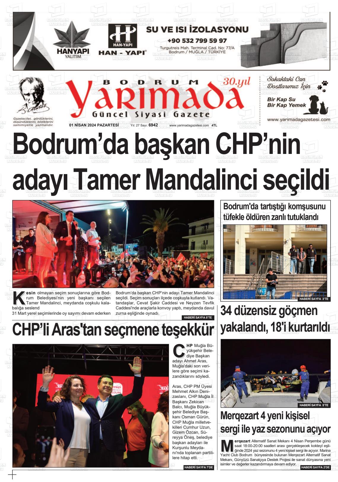 01 Nisan 2024 Bodrum Yarimada Gazete Manşeti