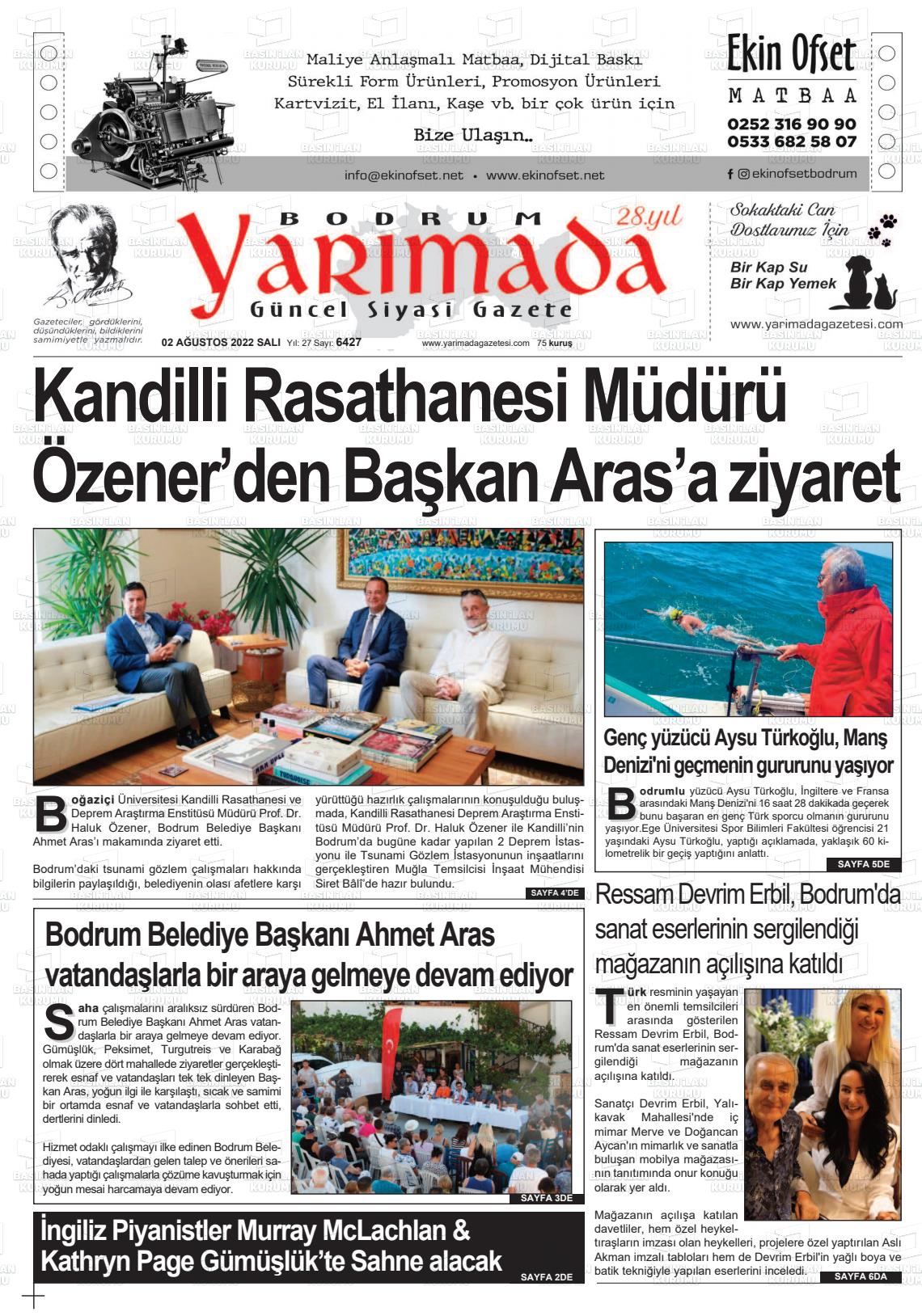 02 Ağustos 2022 Bodrum Yarimada Gazete Manşeti