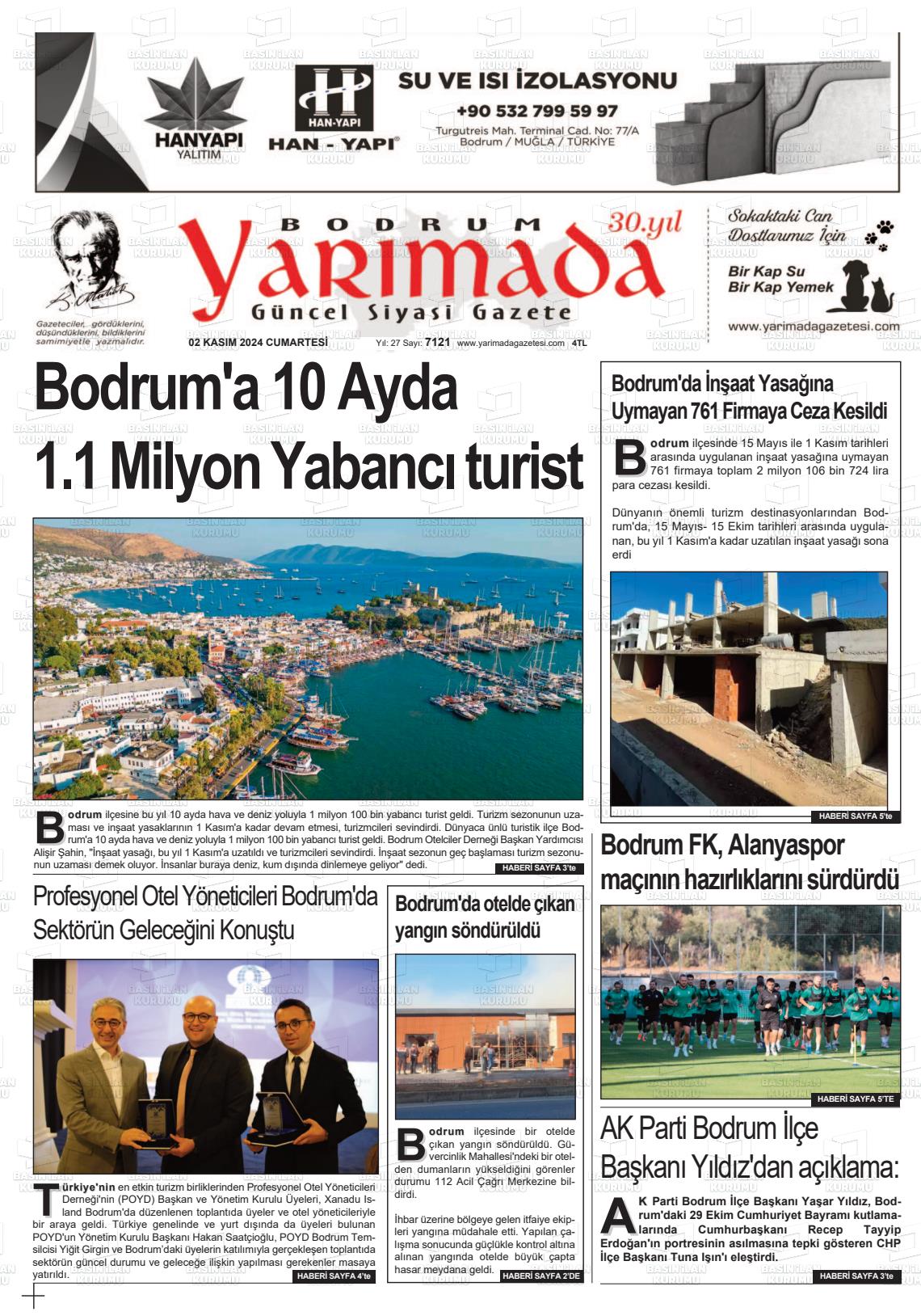 02 Kasım 2024 Bodrum Yarimada Gazete Manşeti