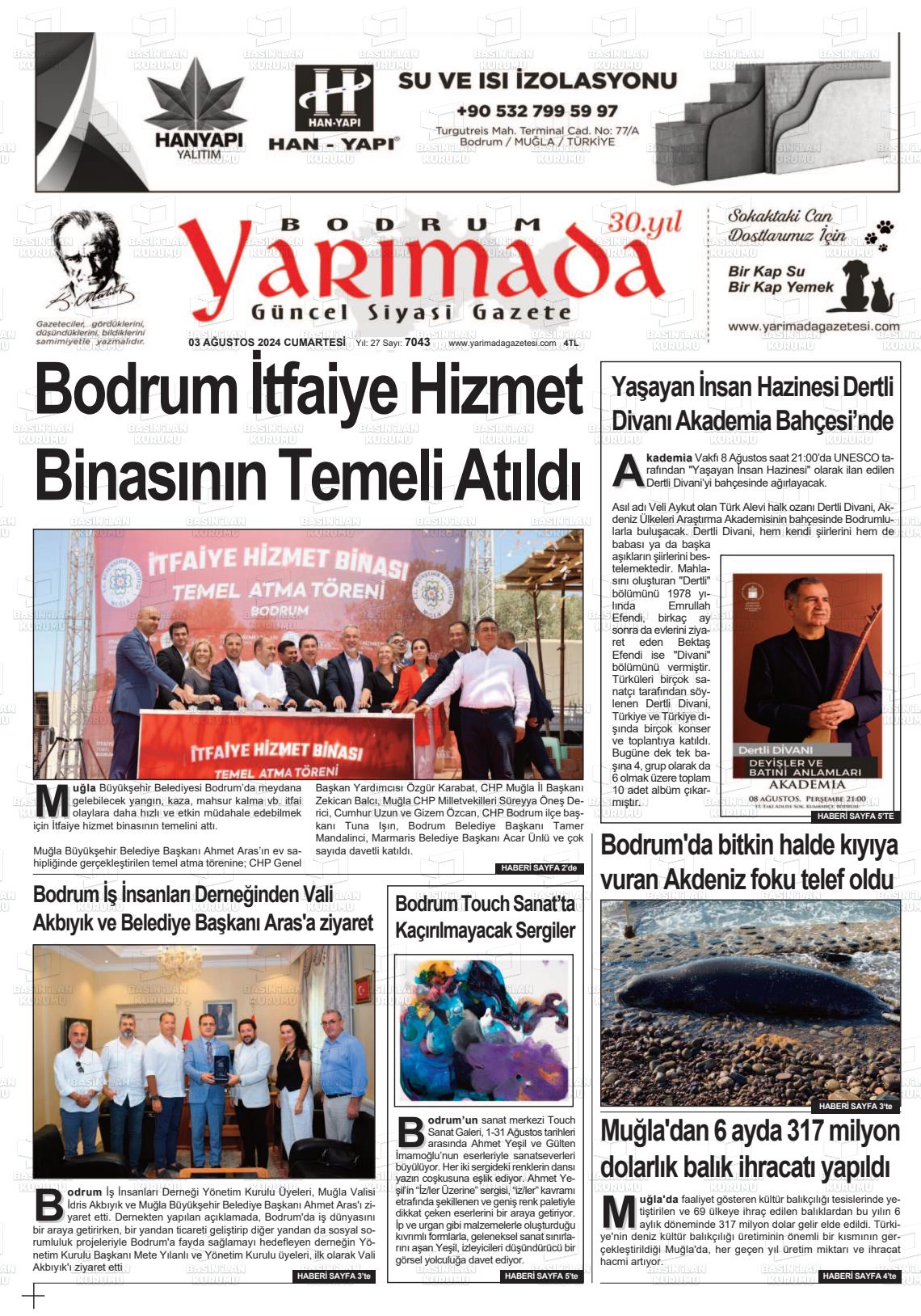 03 Ağustos 2024 Bodrum Yarimada Gazete Manşeti