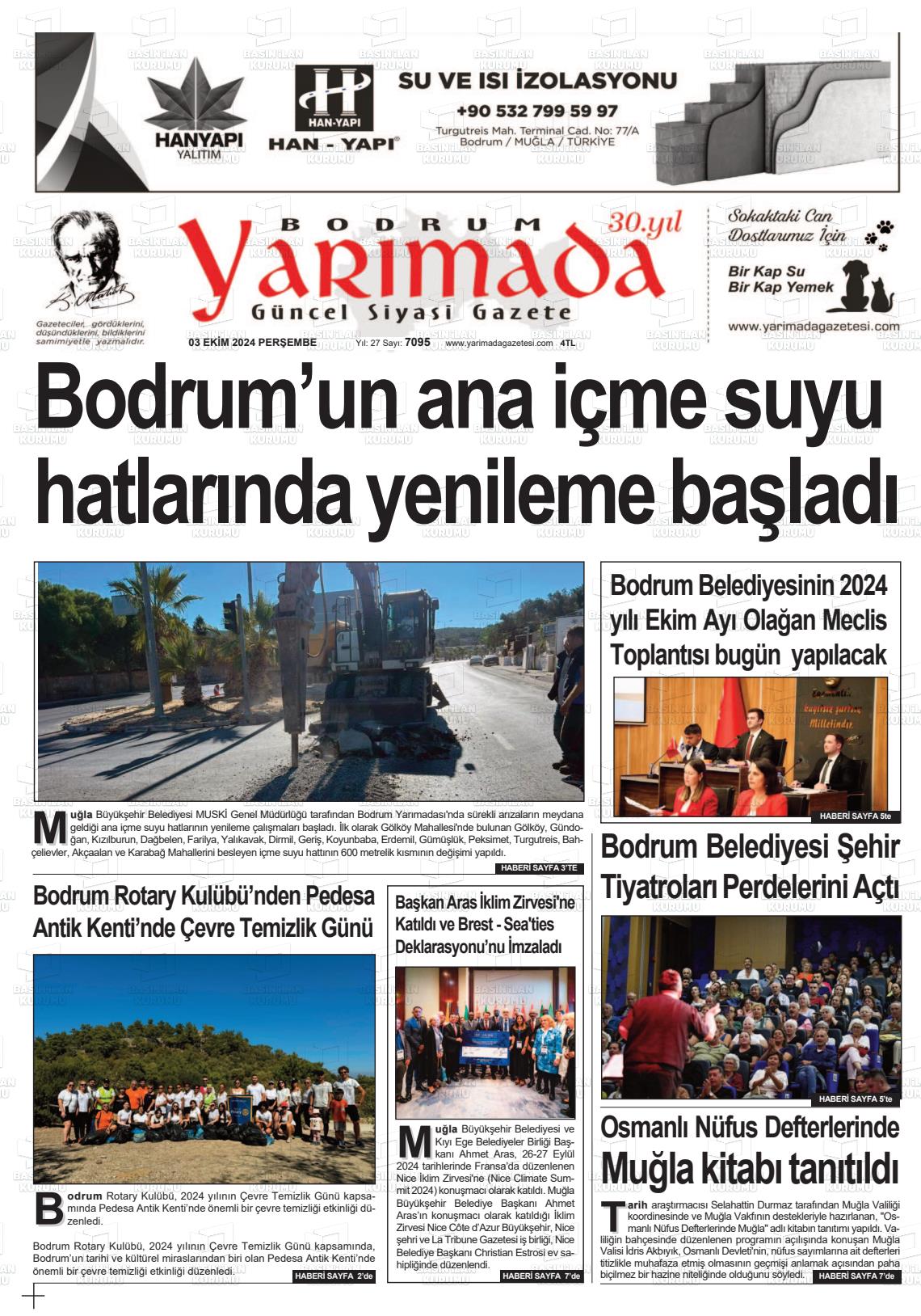 03 Ekim 2024 Bodrum Yarimada Gazete Manşeti