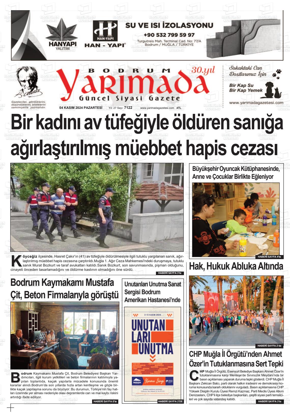 04 Kasım 2024 Bodrum Yarimada Gazete Manşeti