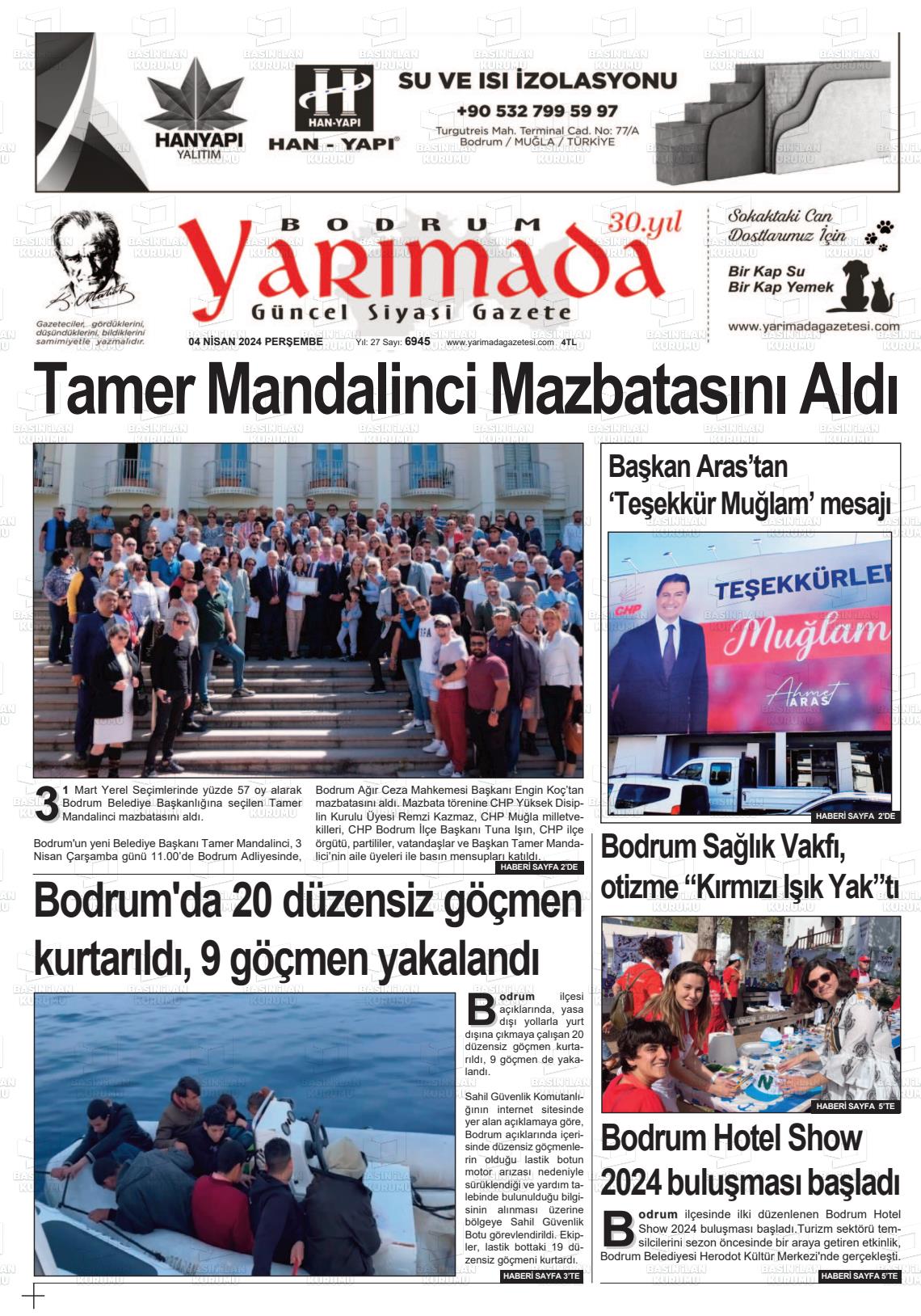 04 Nisan 2024 Bodrum Yarimada Gazete Manşeti