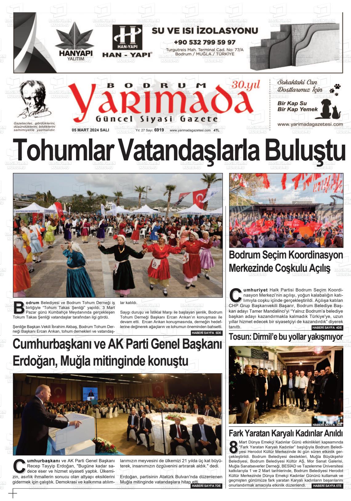 07 Mart 2024 Bodrum Yarimada Gazete Manşeti