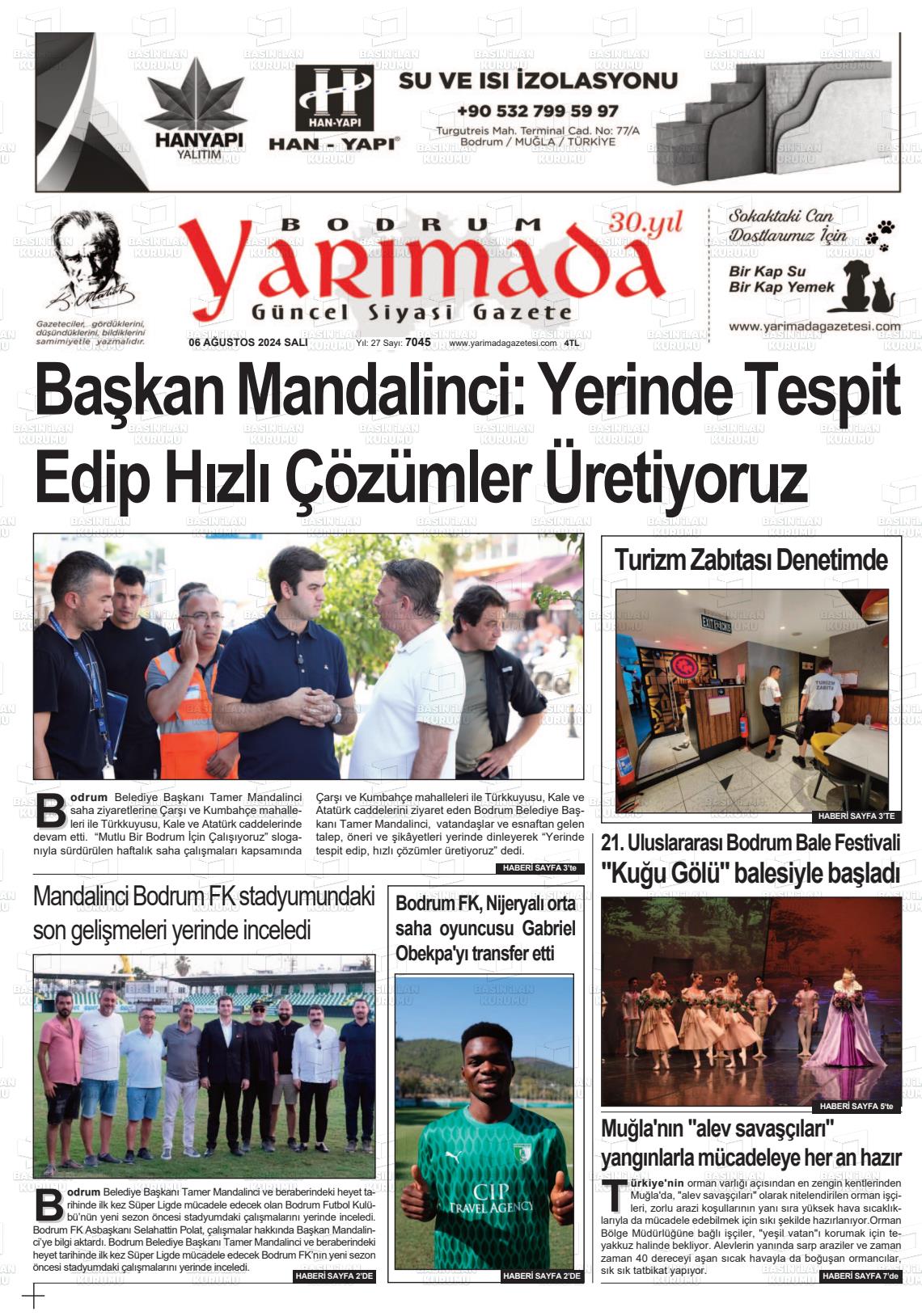 06 Ağustos 2024 Bodrum Yarimada Gazete Manşeti