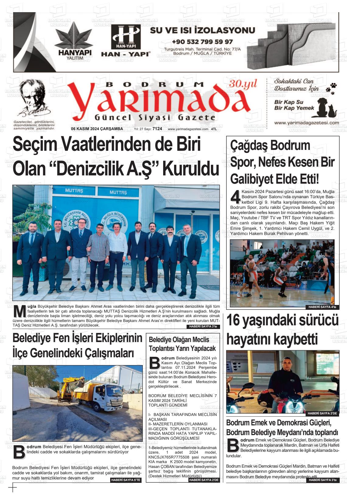 06 Kasım 2024 Bodrum Yarimada Gazete Manşeti