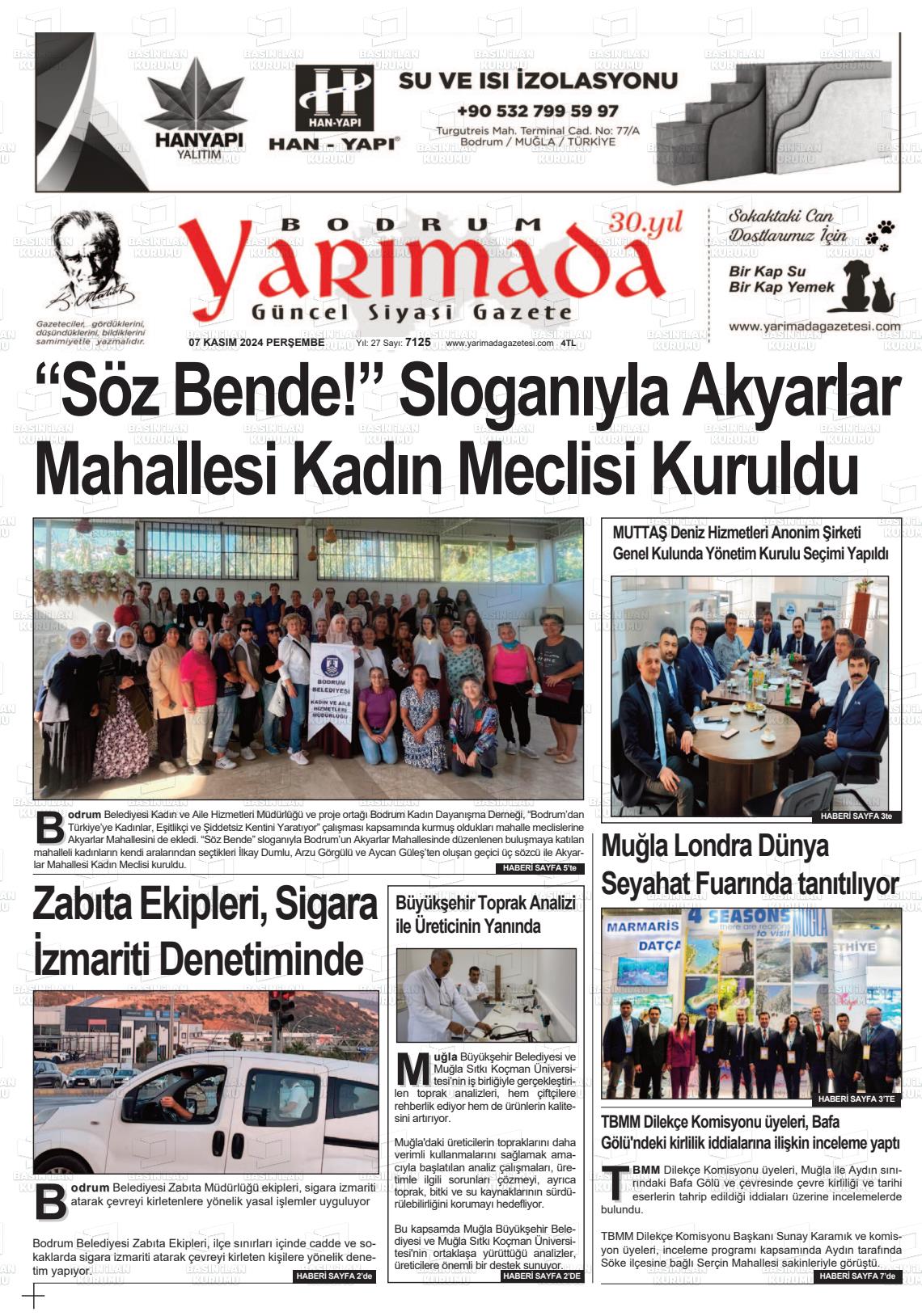 07 Kasım 2024 Bodrum Yarimada Gazete Manşeti