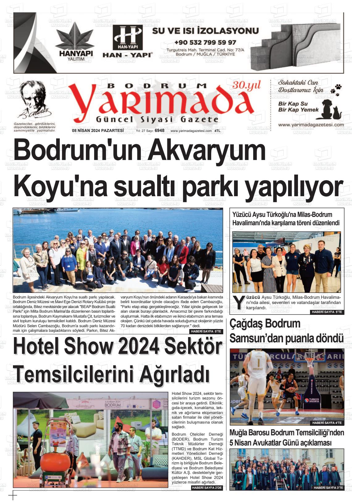 08 Nisan 2024 Bodrum Yarimada Gazete Manşeti