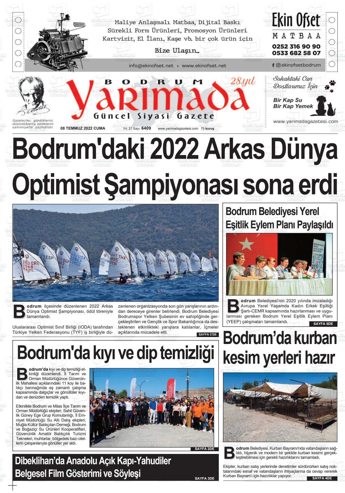 08 Temmuz 2022 Bodrum Yarimada Gazete Manşeti