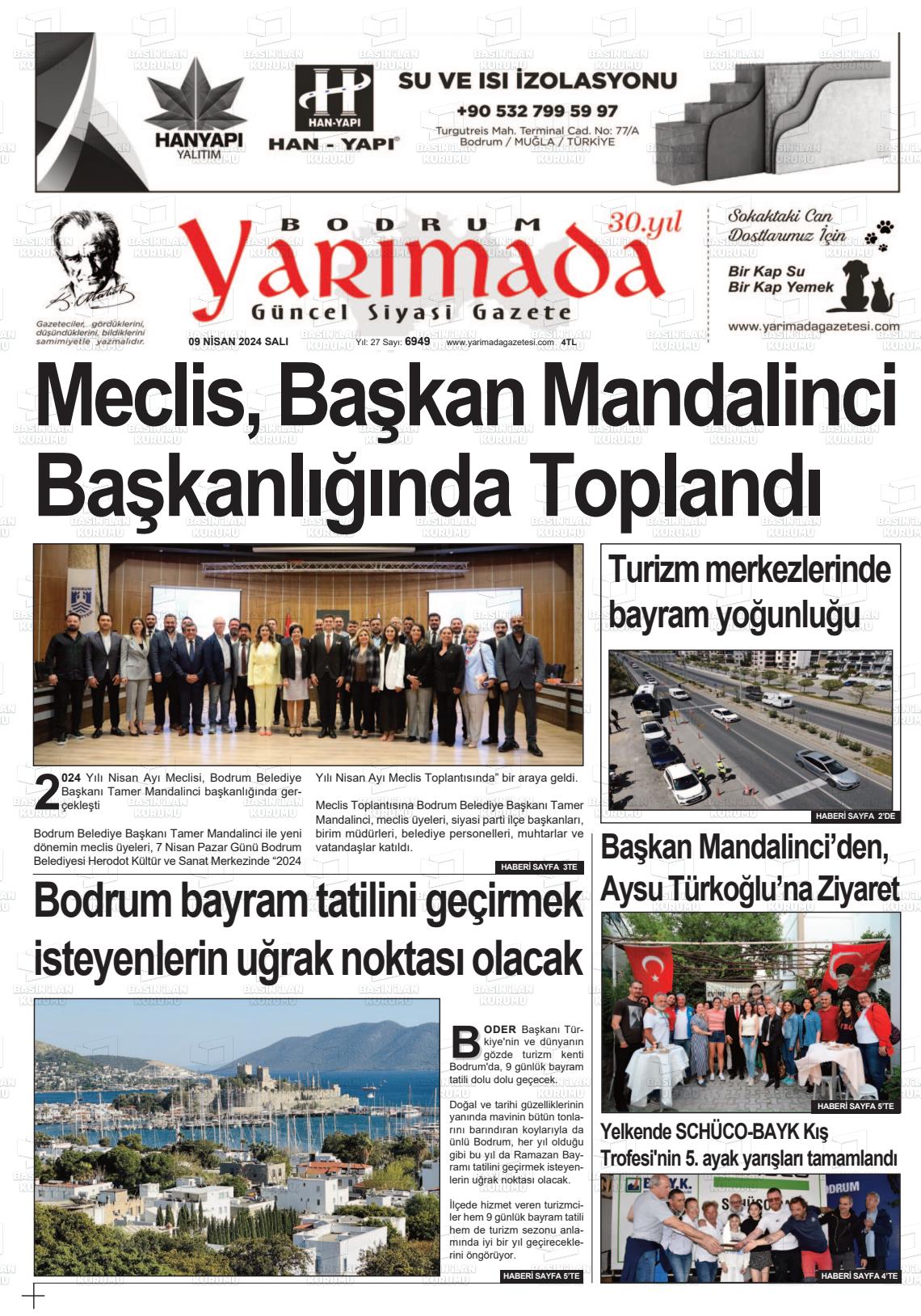 09 Nisan 2024 Bodrum Yarimada Gazete Manşeti