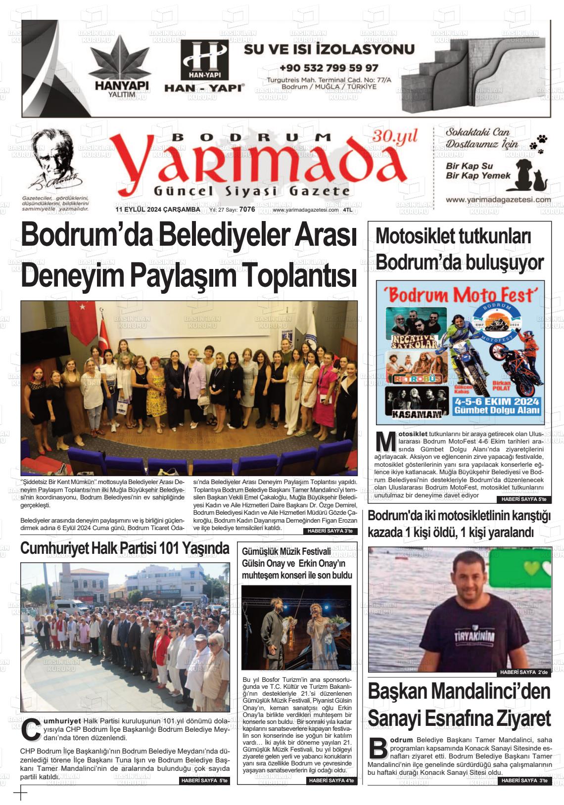 11 Eylül 2024 Bodrum Yarimada Gazete Manşeti