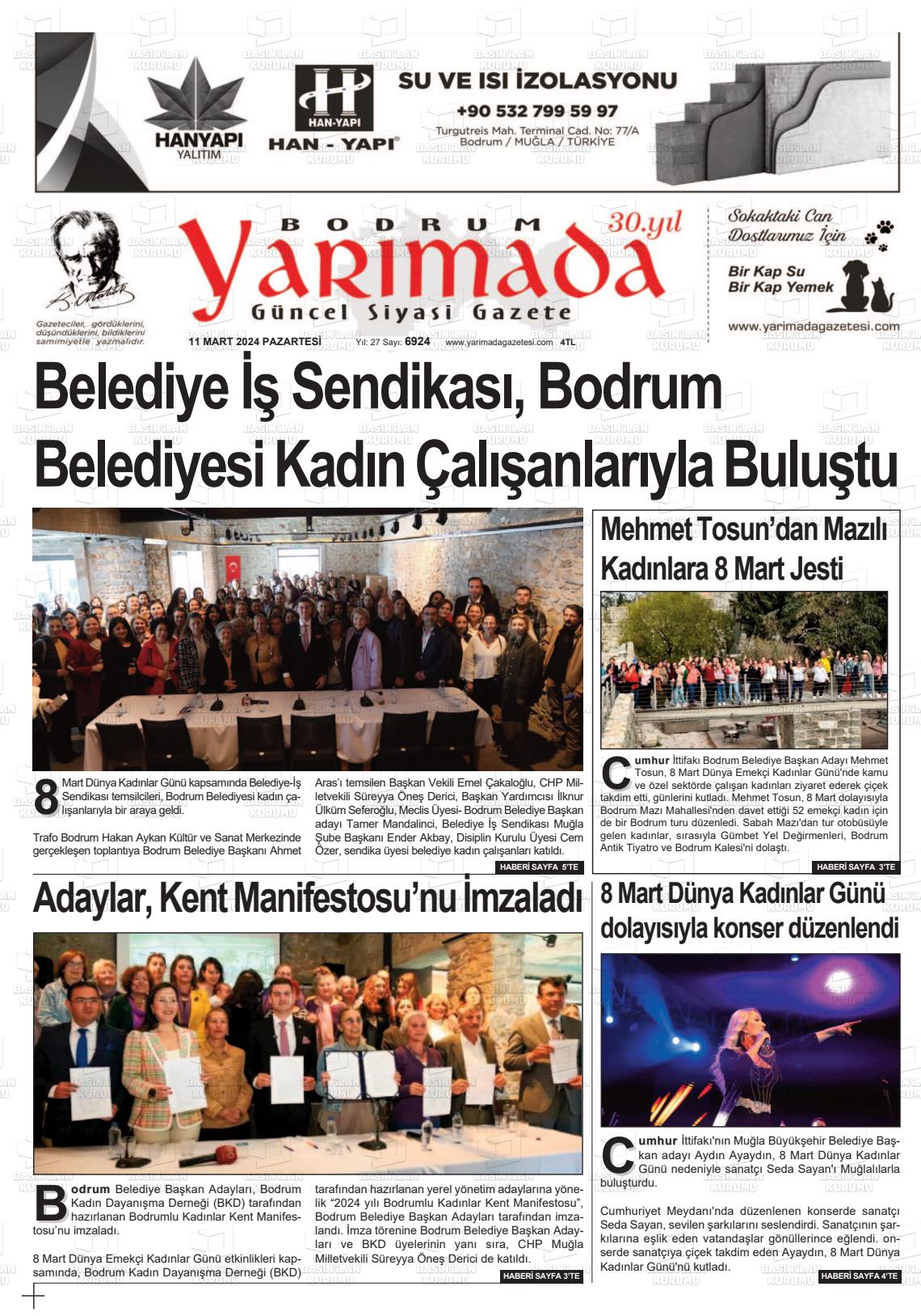 11 Mart 2024 Bodrum Yarimada Gazete Manşeti