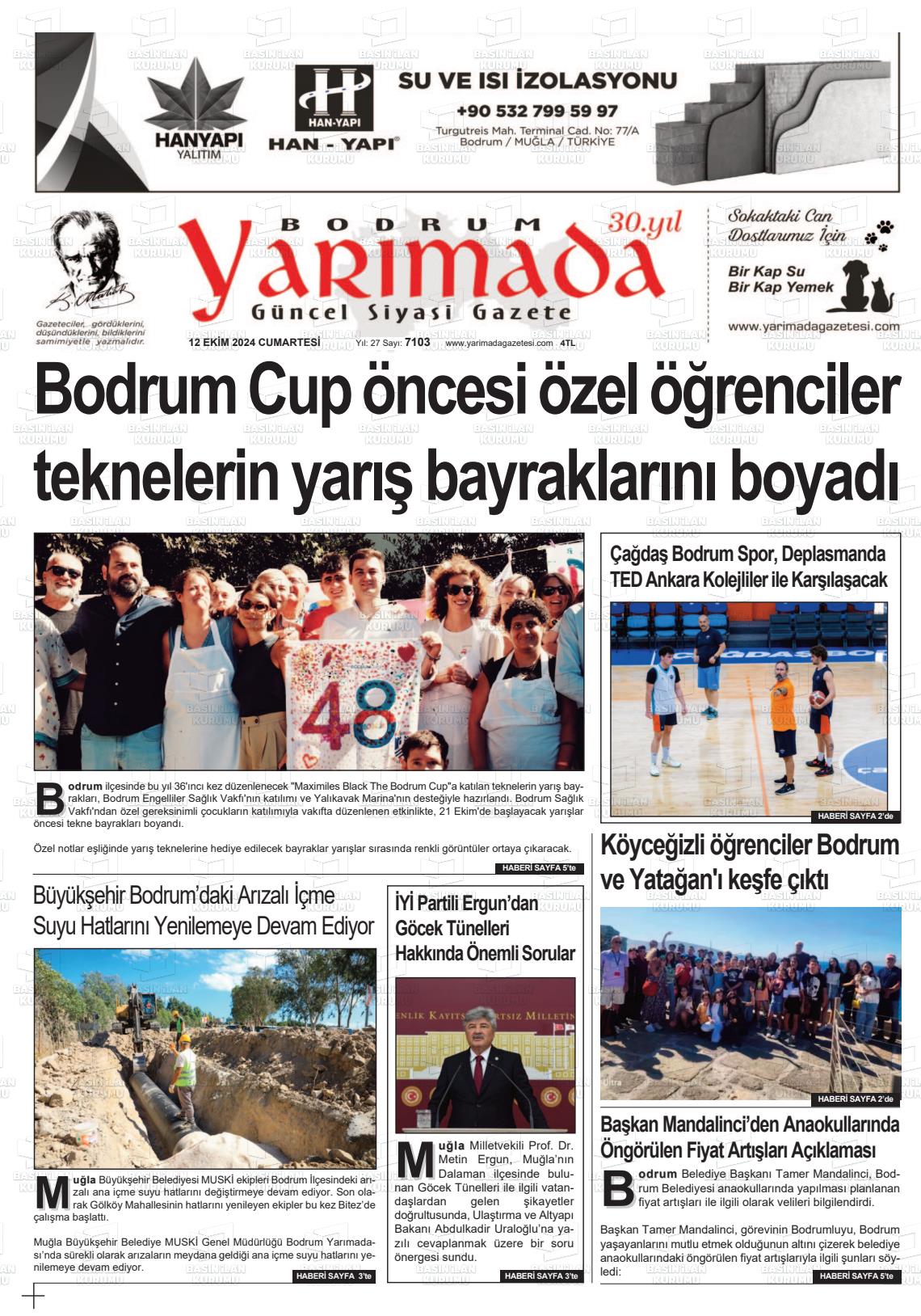 12 Ekim 2024 Bodrum Yarimada Gazete Manşeti