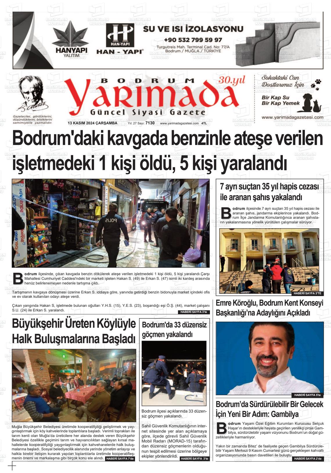 13 Kasım 2024 Bodrum Yarimada Gazete Manşeti