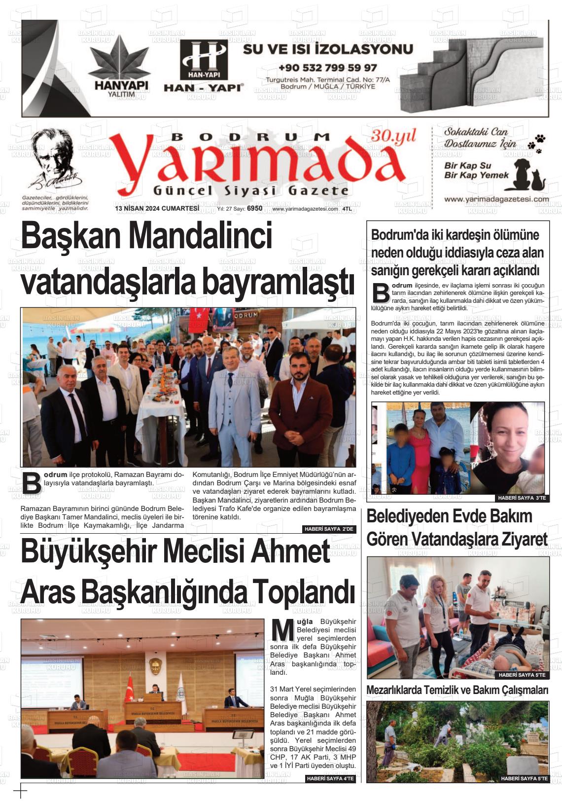 13 Nisan 2024 Bodrum Yarimada Gazete Manşeti