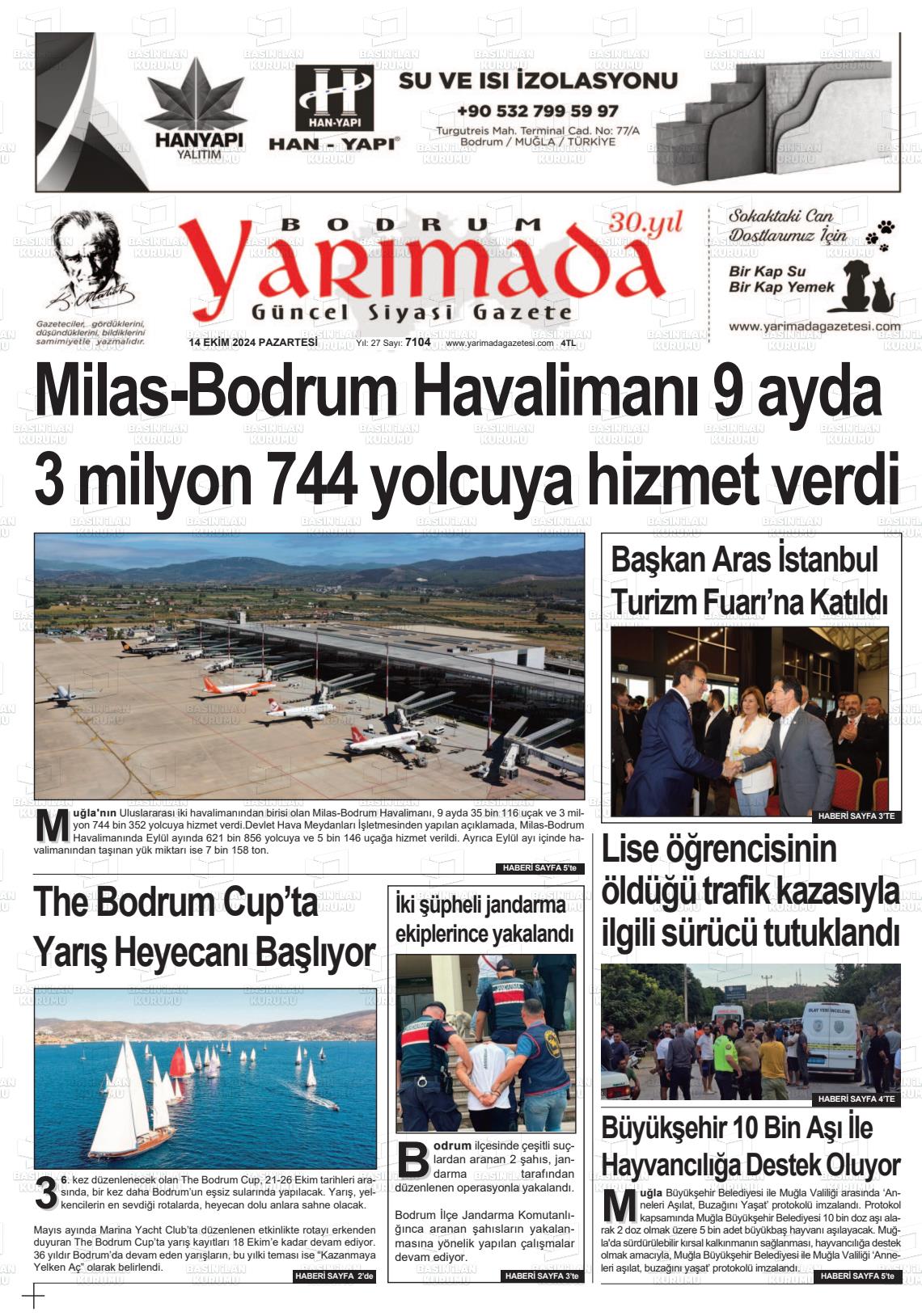 14 Ekim 2024 Bodrum Yarimada Gazete Manşeti