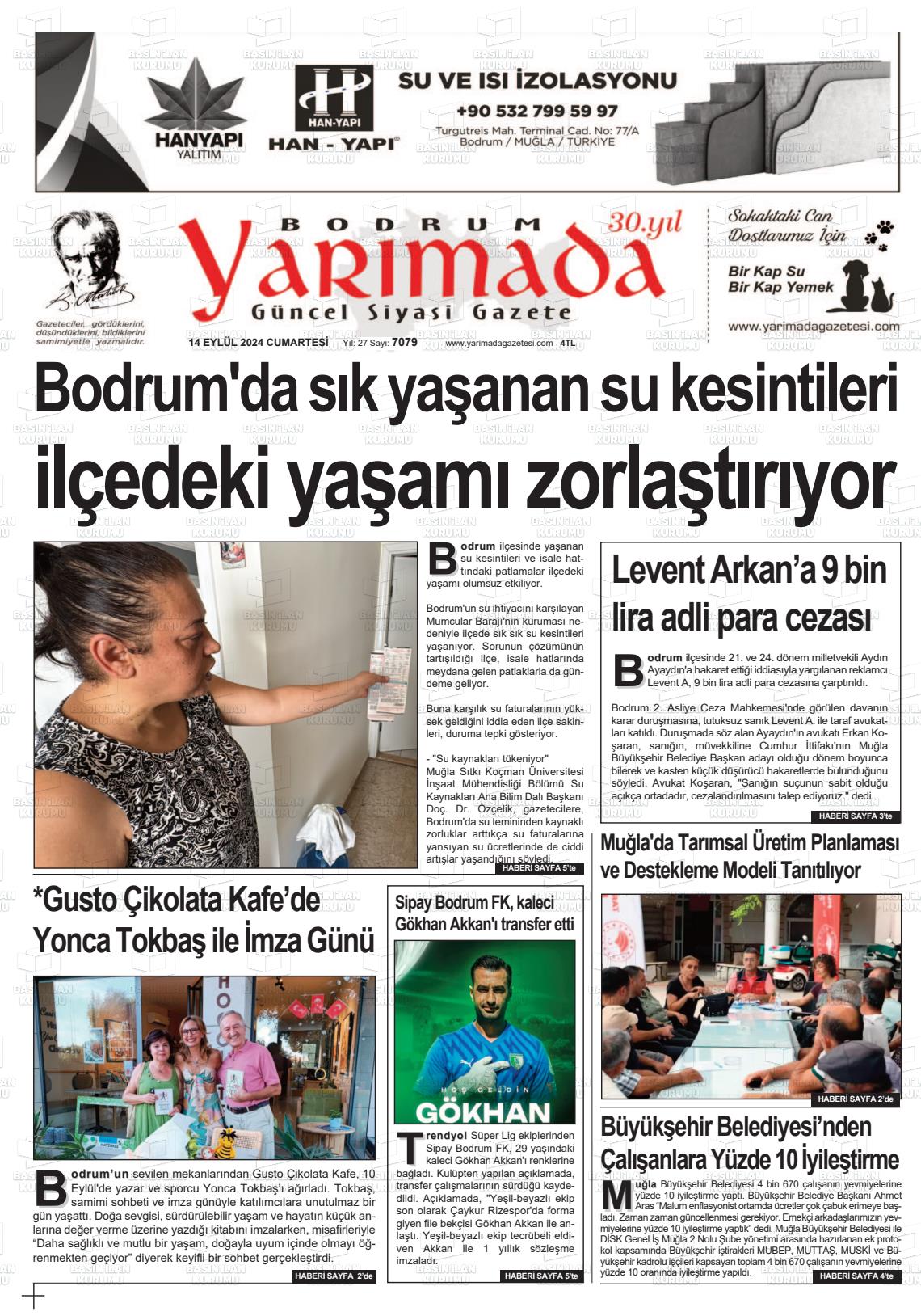 14 Eylül 2024 Bodrum Yarimada Gazete Manşeti