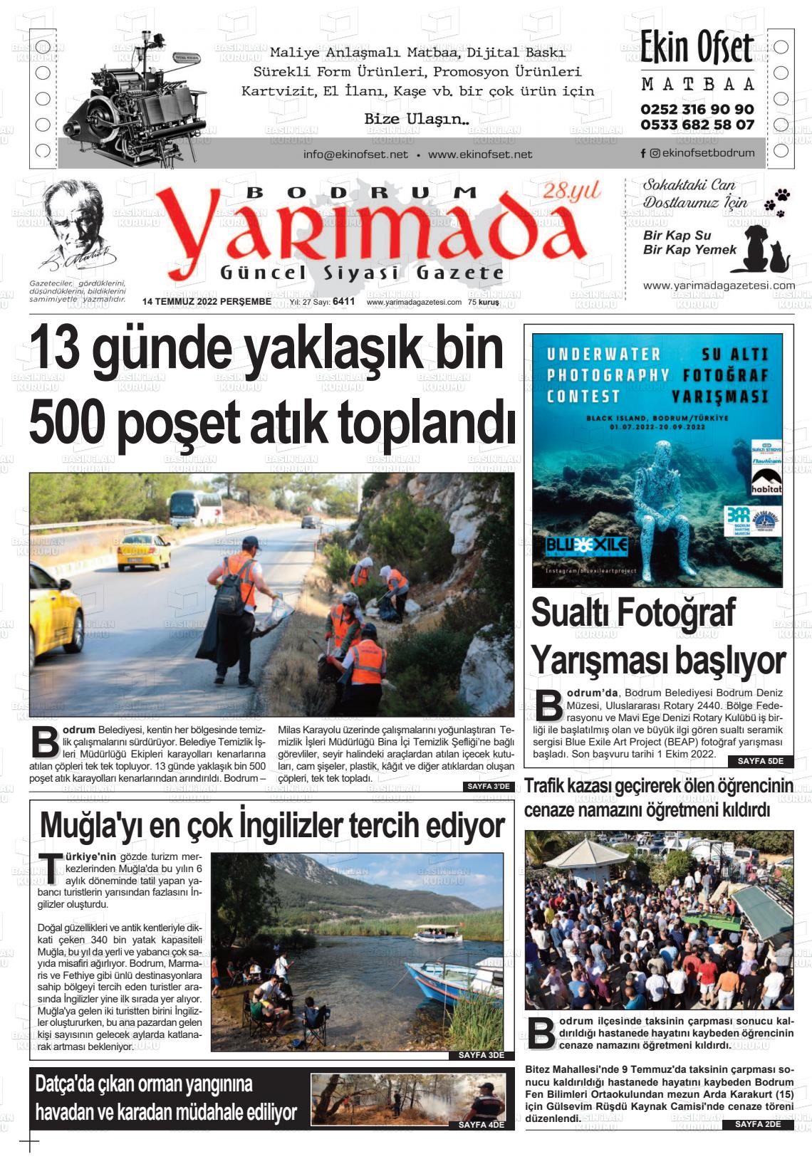 14 Temmuz 2022 Bodrum Yarimada Gazete Manşeti