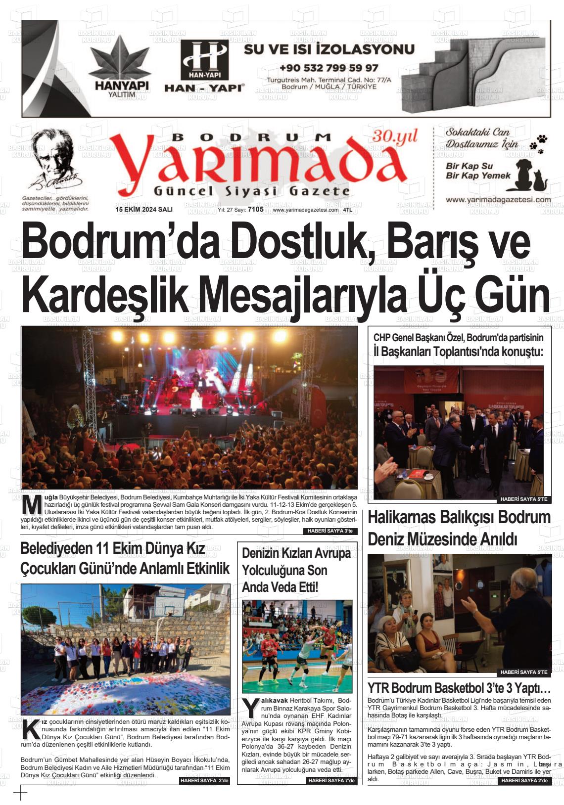 15 Ekim 2024 Bodrum Yarimada Gazete Manşeti