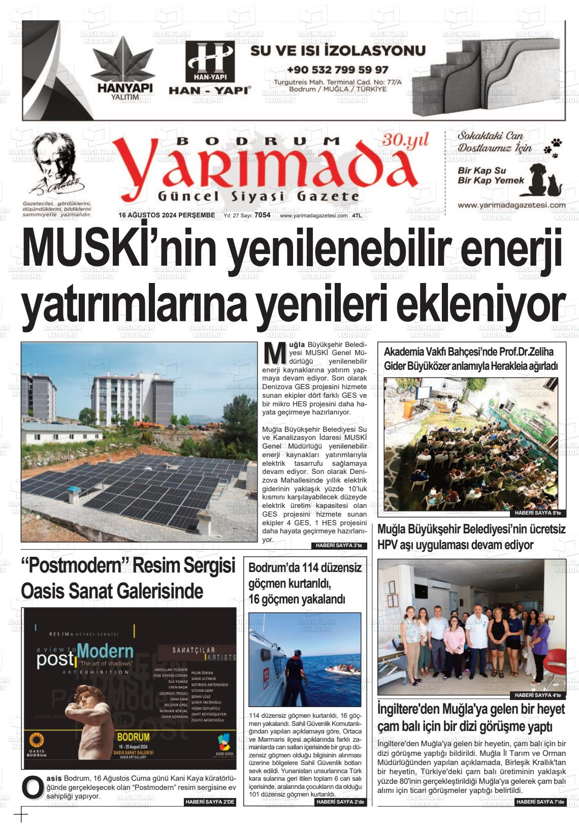 16 Ağustos 2024 Bodrum Yarimada Gazete Manşeti