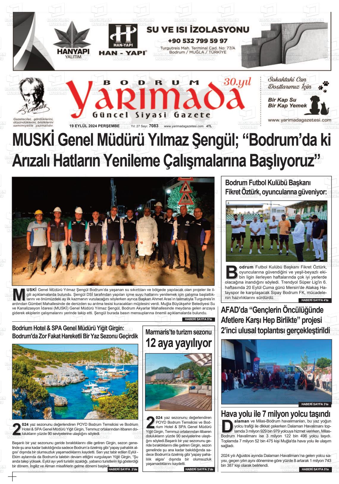 19 Eylül 2024 Bodrum Yarimada Gazete Manşeti