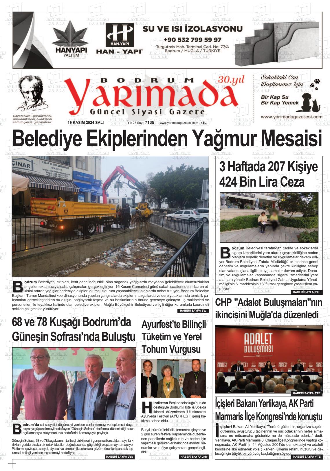 19 Kasım 2024 Bodrum Yarimada Gazete Manşeti