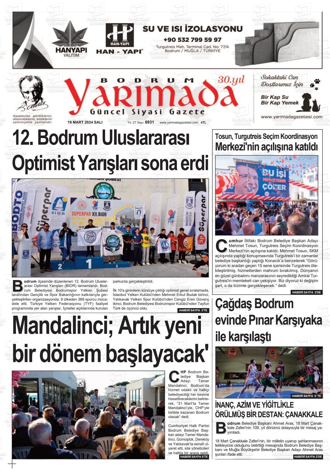 19 Mart 2024 Bodrum Yarimada Gazete Manşeti