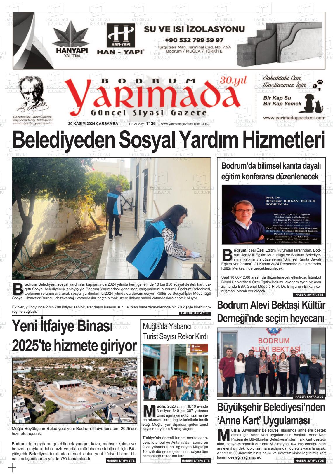 20 Kasım 2024 Bodrum Yarimada Gazete Manşeti