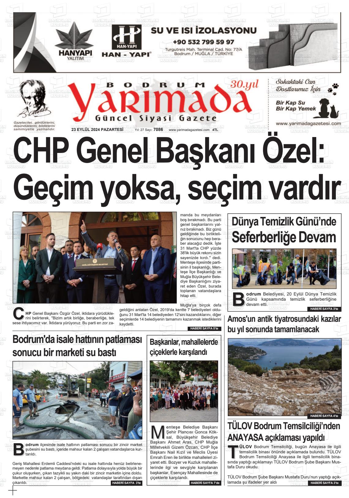 23 Eylül 2024 Bodrum Yarimada Gazete Manşeti