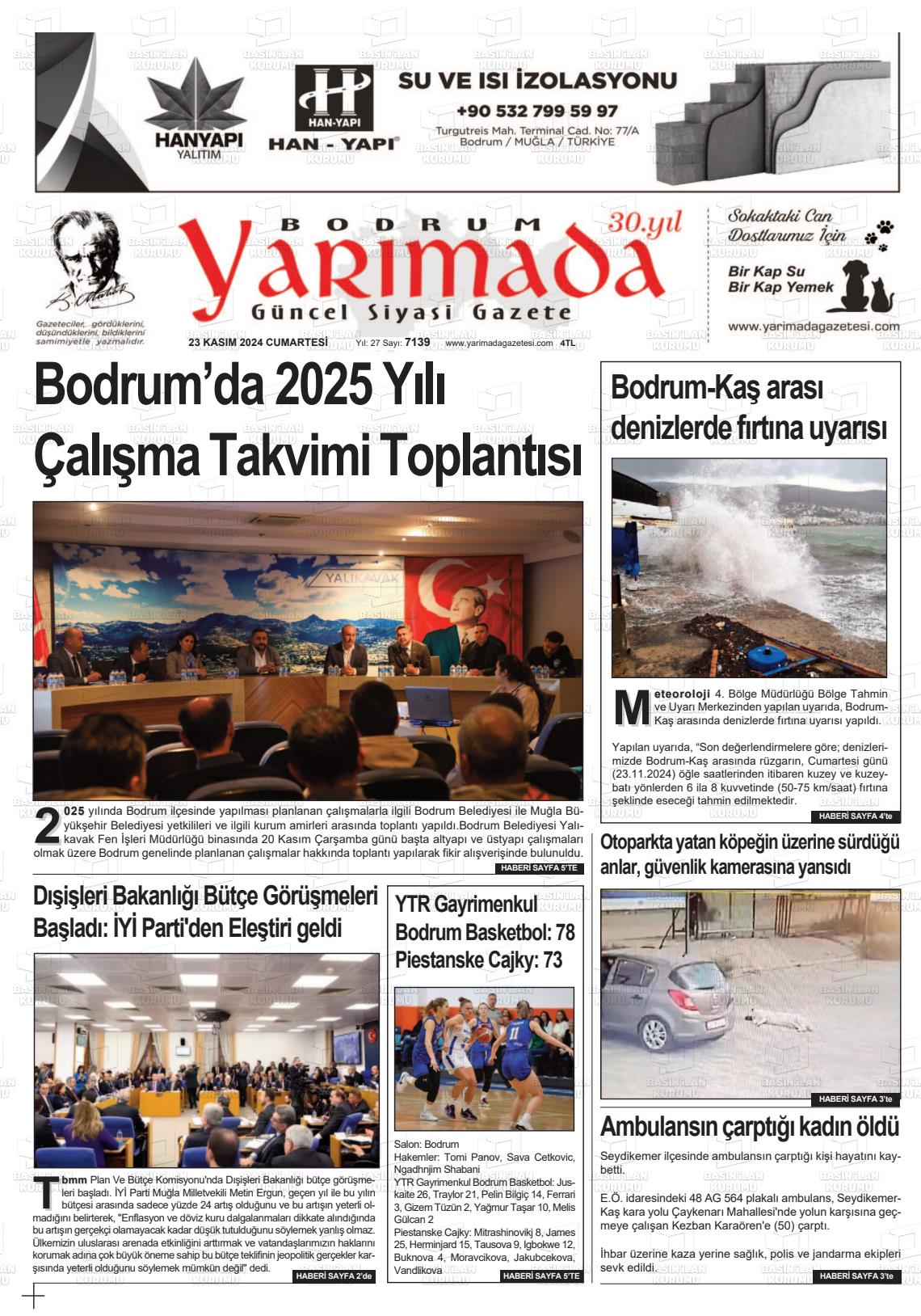 23 Kasım 2024 Bodrum Yarimada Gazete Manşeti