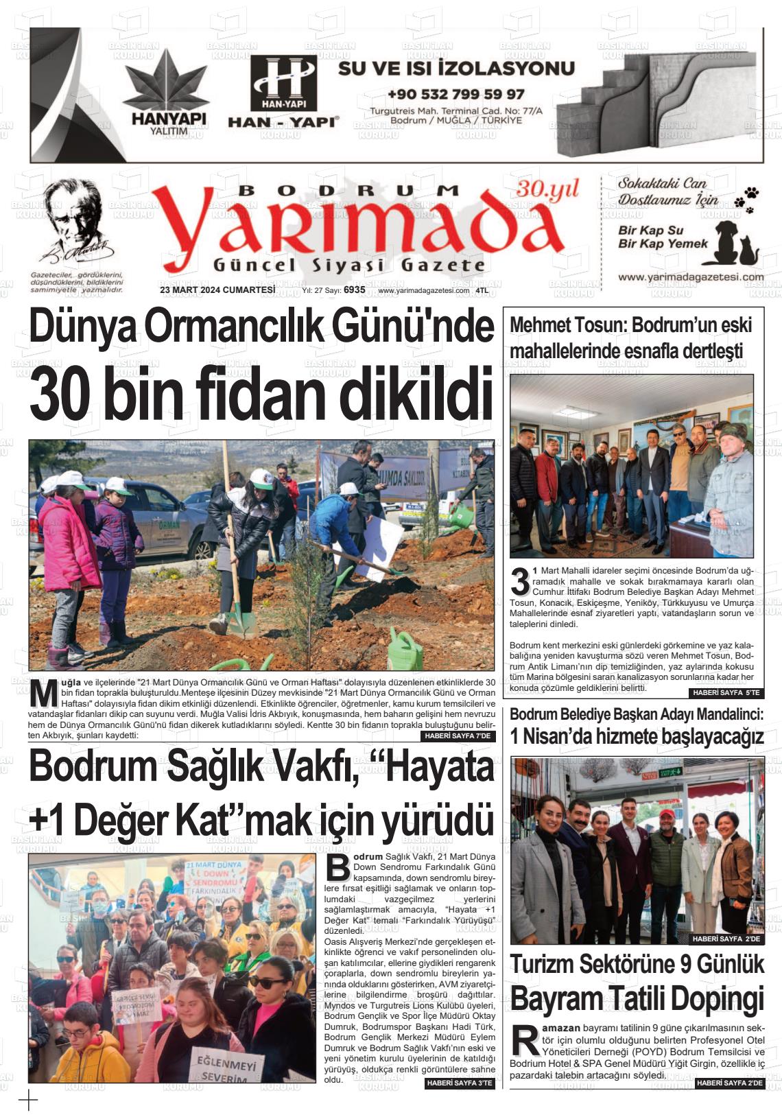 23 Mart 2024 Bodrum Yarimada Gazete Manşeti