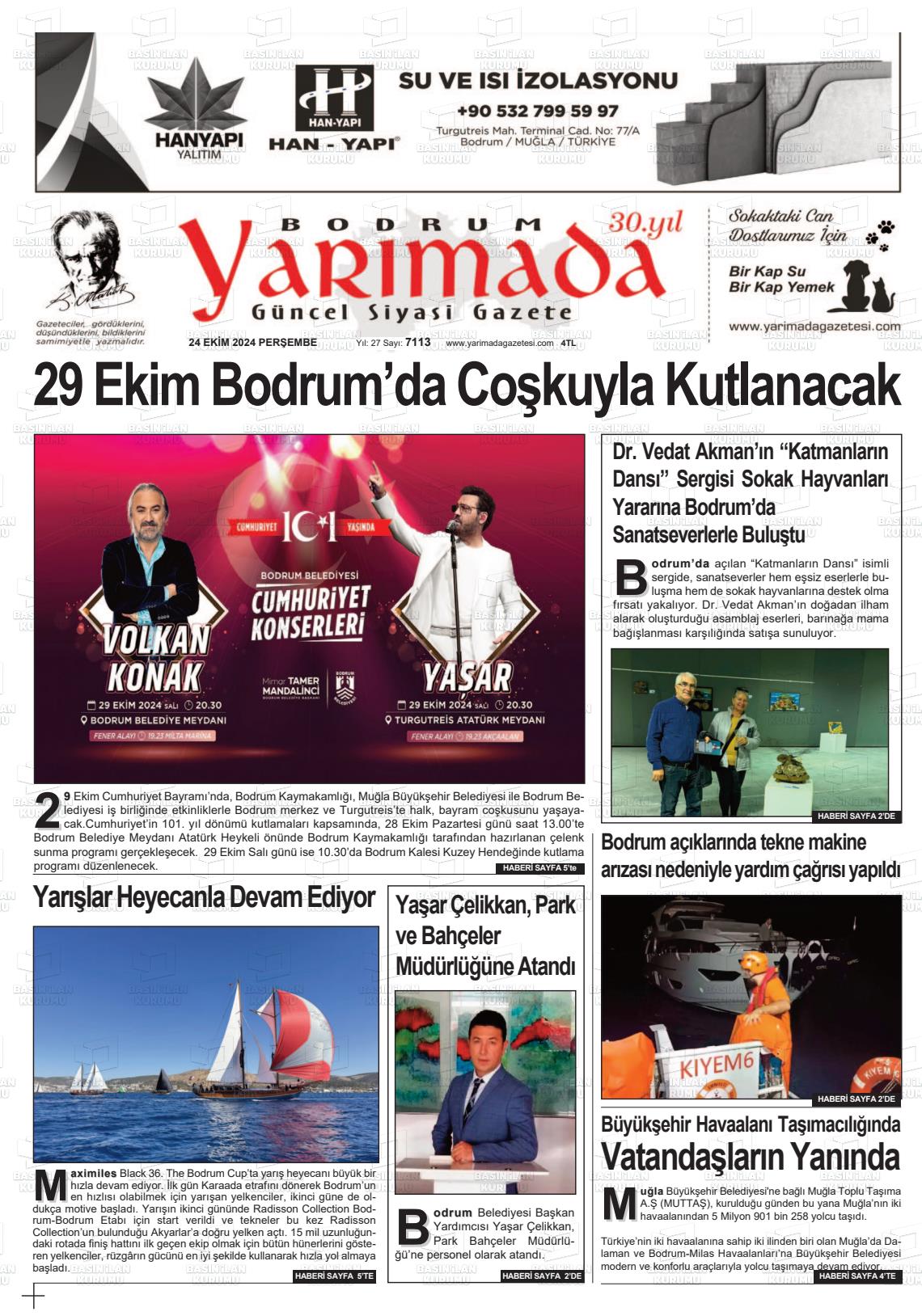 24 Ekim 2024 Bodrum Yarimada Gazete Manşeti