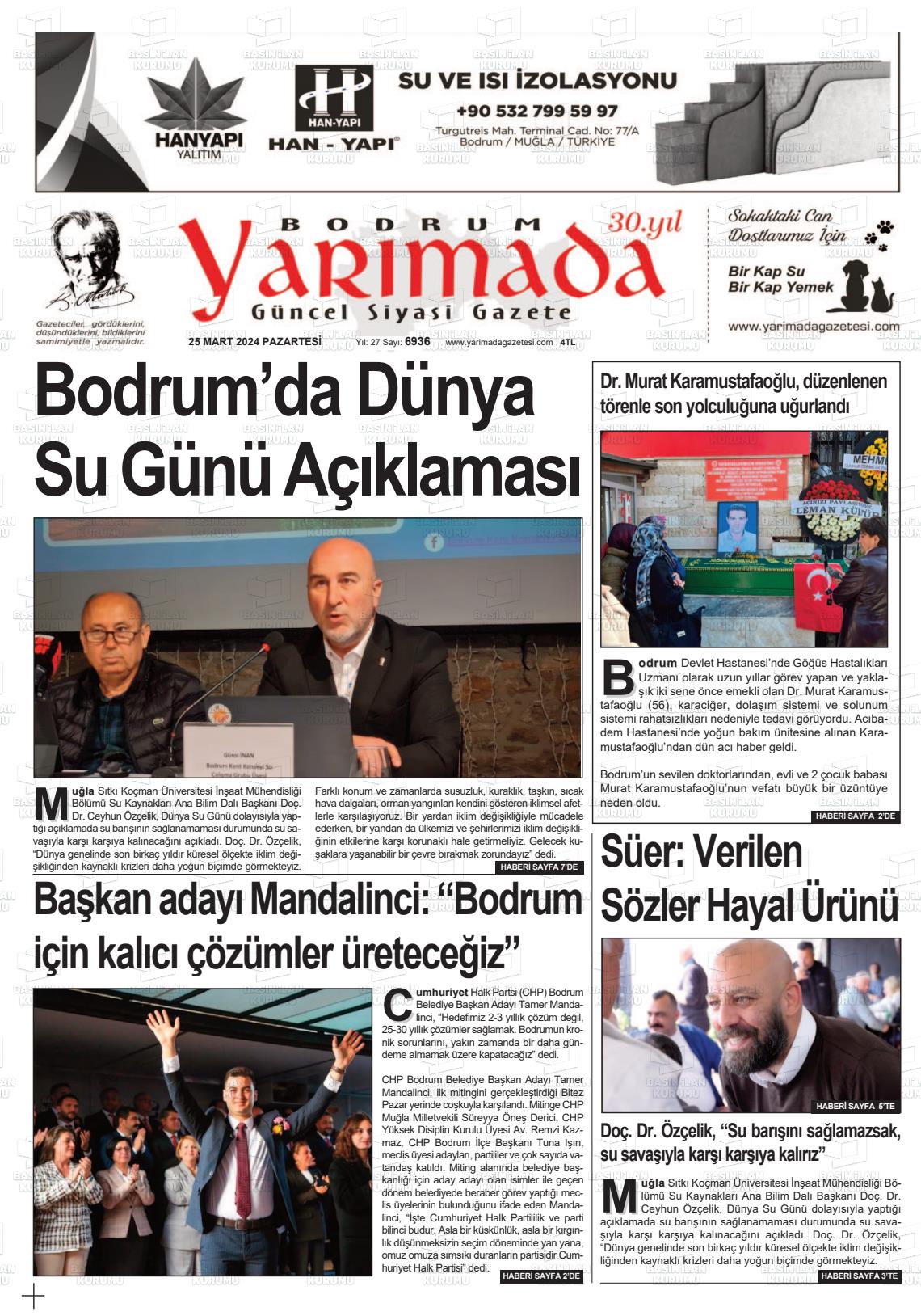 25 Mart 2024 Bodrum Yarimada Gazete Manşeti