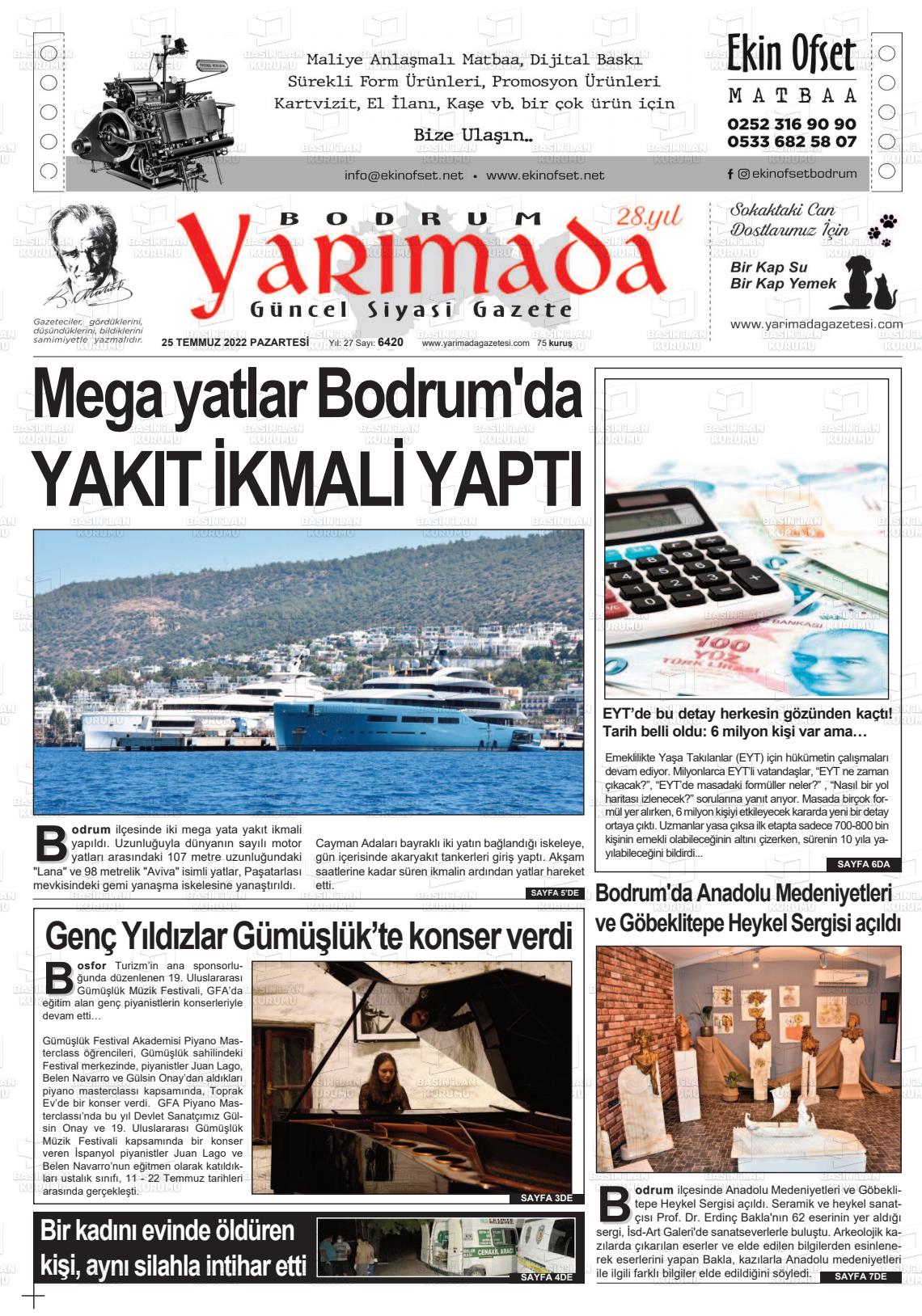 25 Temmuz 2022 Bodrum Yarimada Gazete Manşeti