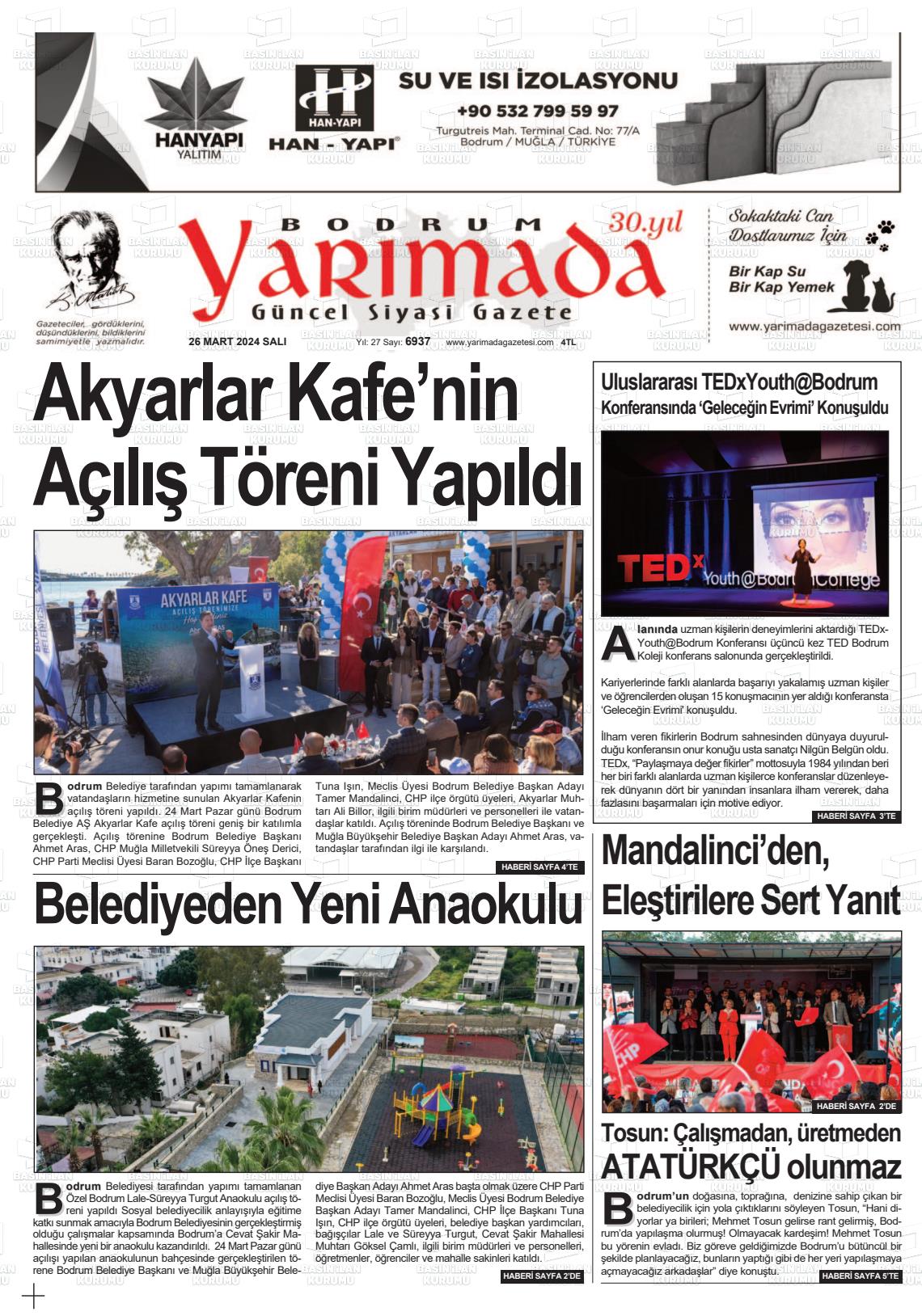 26 Mart 2024 Bodrum Yarimada Gazete Manşeti