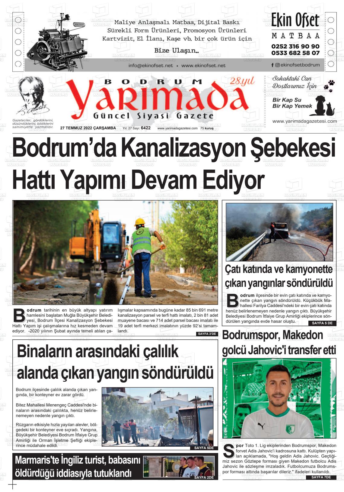 27 Temmuz 2022 Bodrum Yarimada Gazete Manşeti