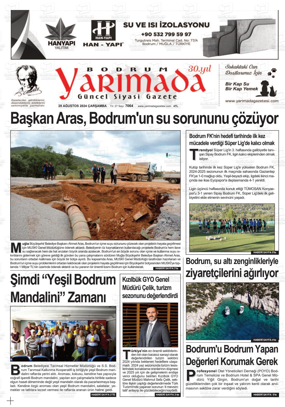 28 Ağustos 2024 Bodrum Yarimada Gazete Manşeti