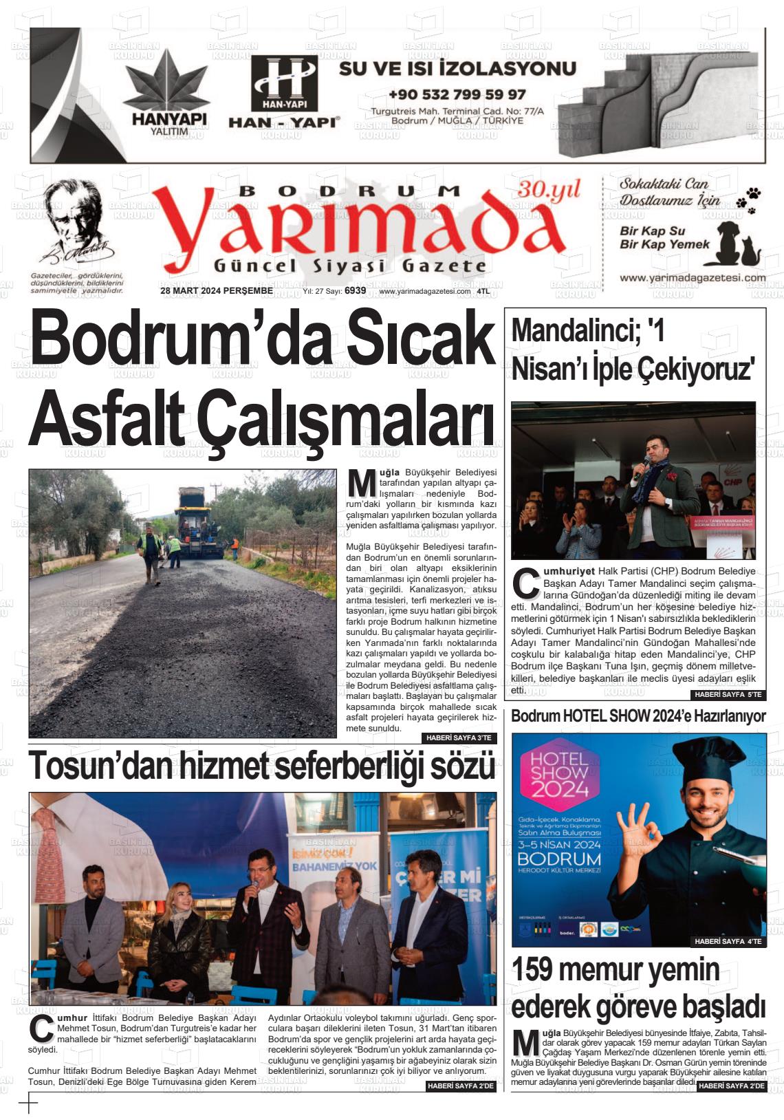 28 Mart 2024 Bodrum Yarimada Gazete Manşeti