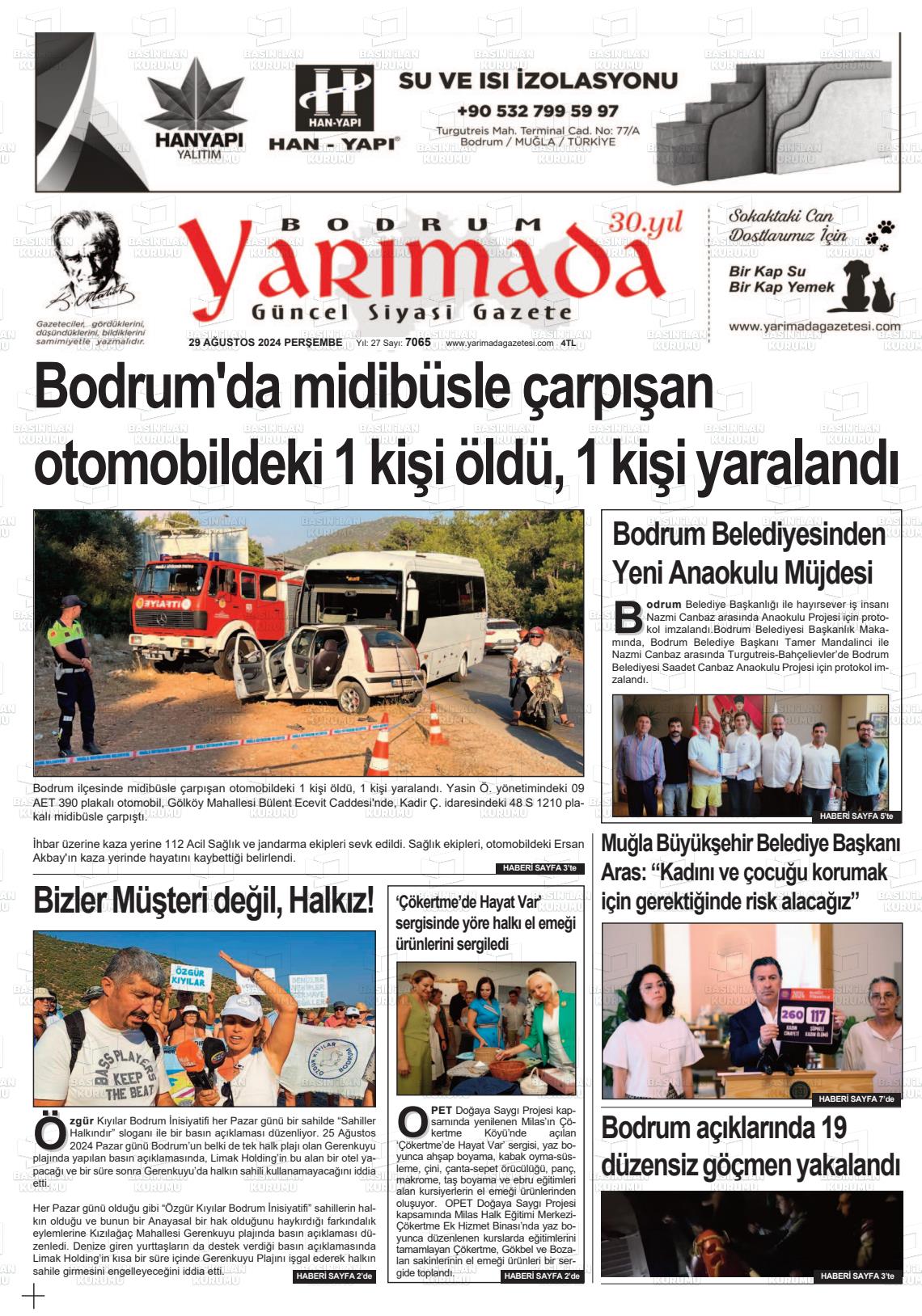 29 Ağustos 2024 Bodrum Yarimada Gazete Manşeti