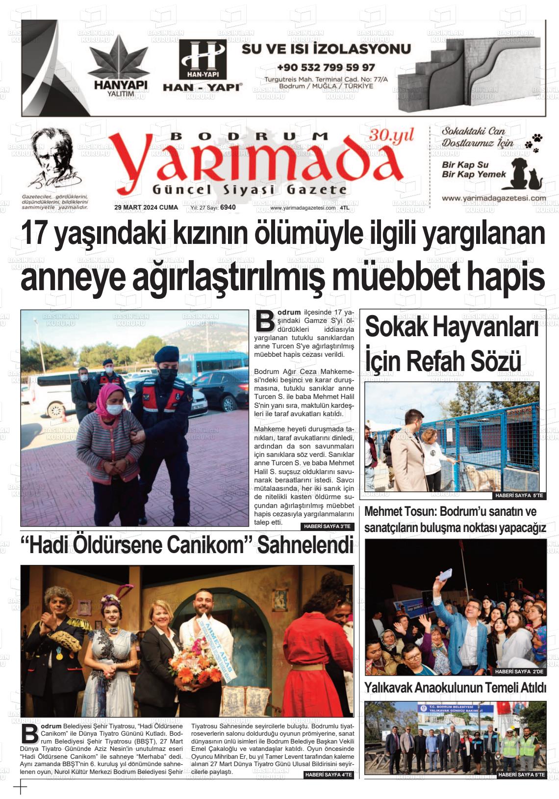 29 Mart 2024 Bodrum Yarimada Gazete Manşeti