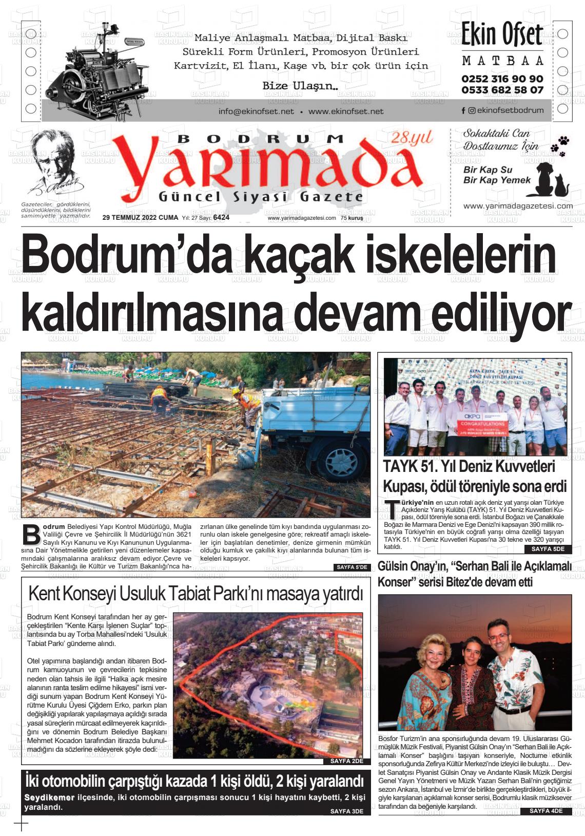 29 Temmuz 2022 Bodrum Yarimada Gazete Manşeti