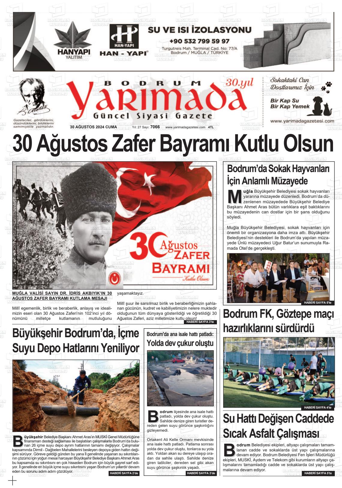 30 Ağustos 2024 Bodrum Yarimada Gazete Manşeti