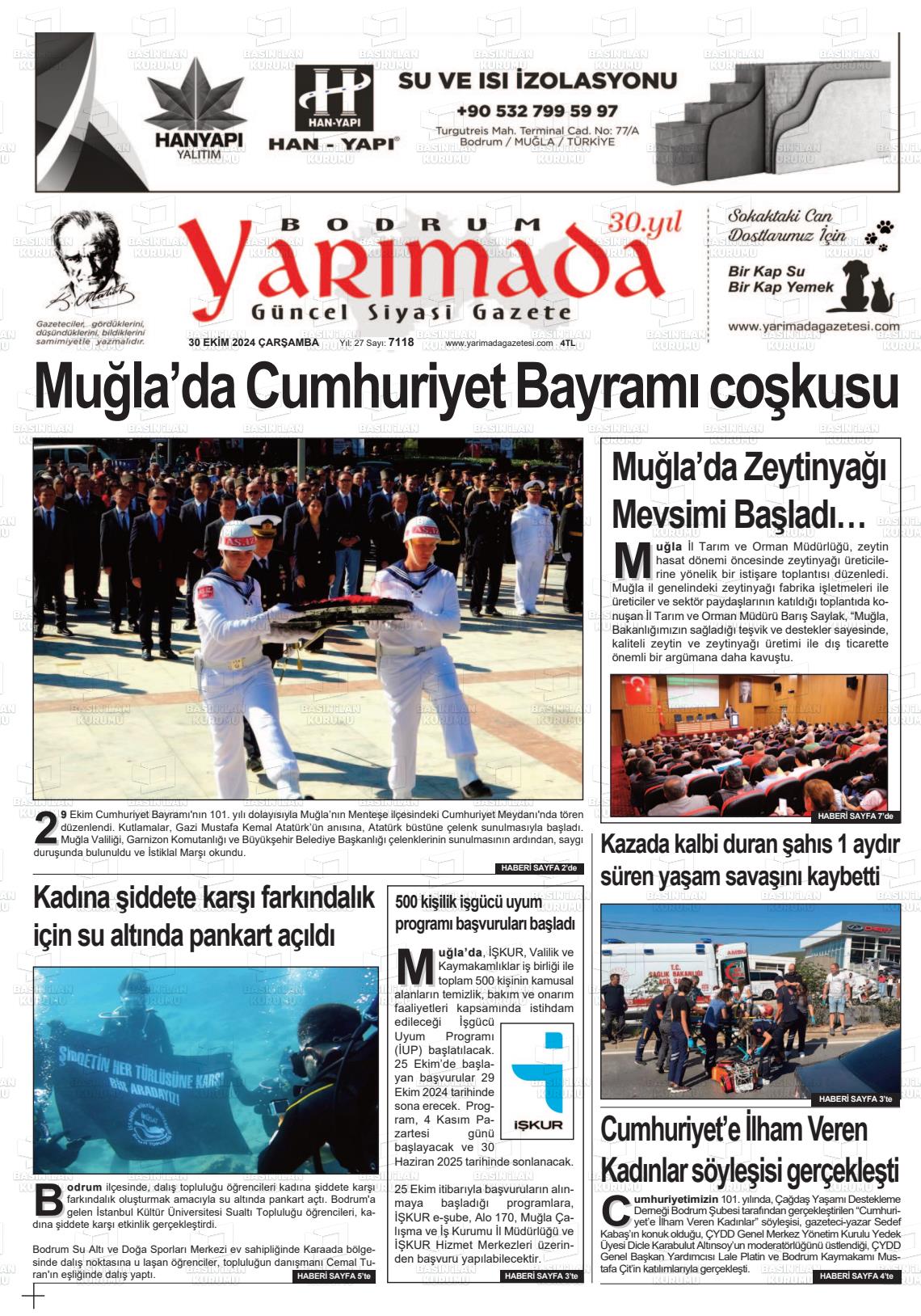 30 Ekim 2024 Bodrum Yarimada Gazete Manşeti