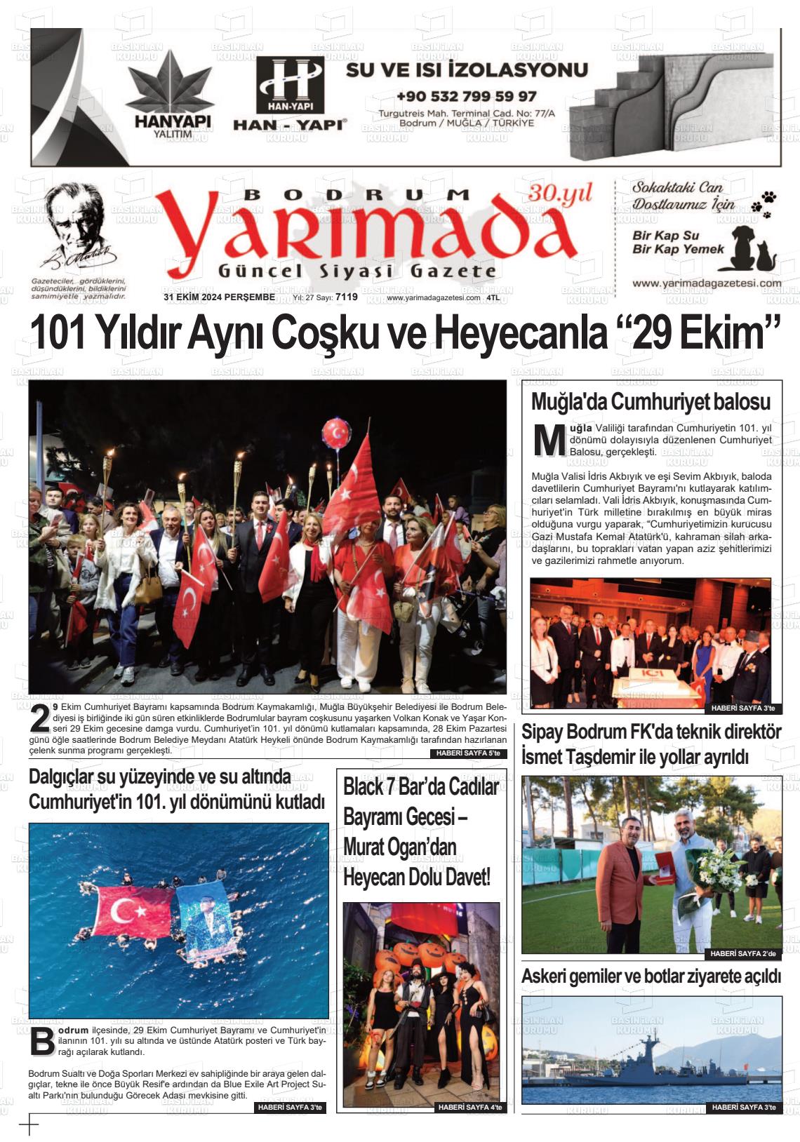 31 Ekim 2024 Bodrum Yarimada Gazete Manşeti