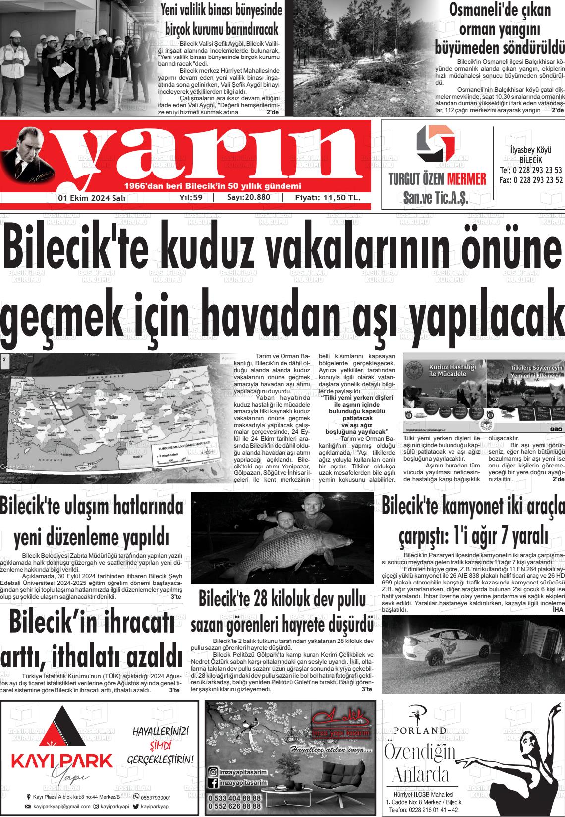 01 Ekim 2024 Gazete Yarın 11 Gazete Manşeti