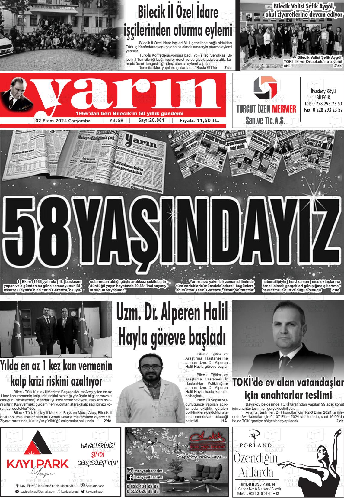 02 Ekim 2024 Gazete Yarın 11 Gazete Manşeti