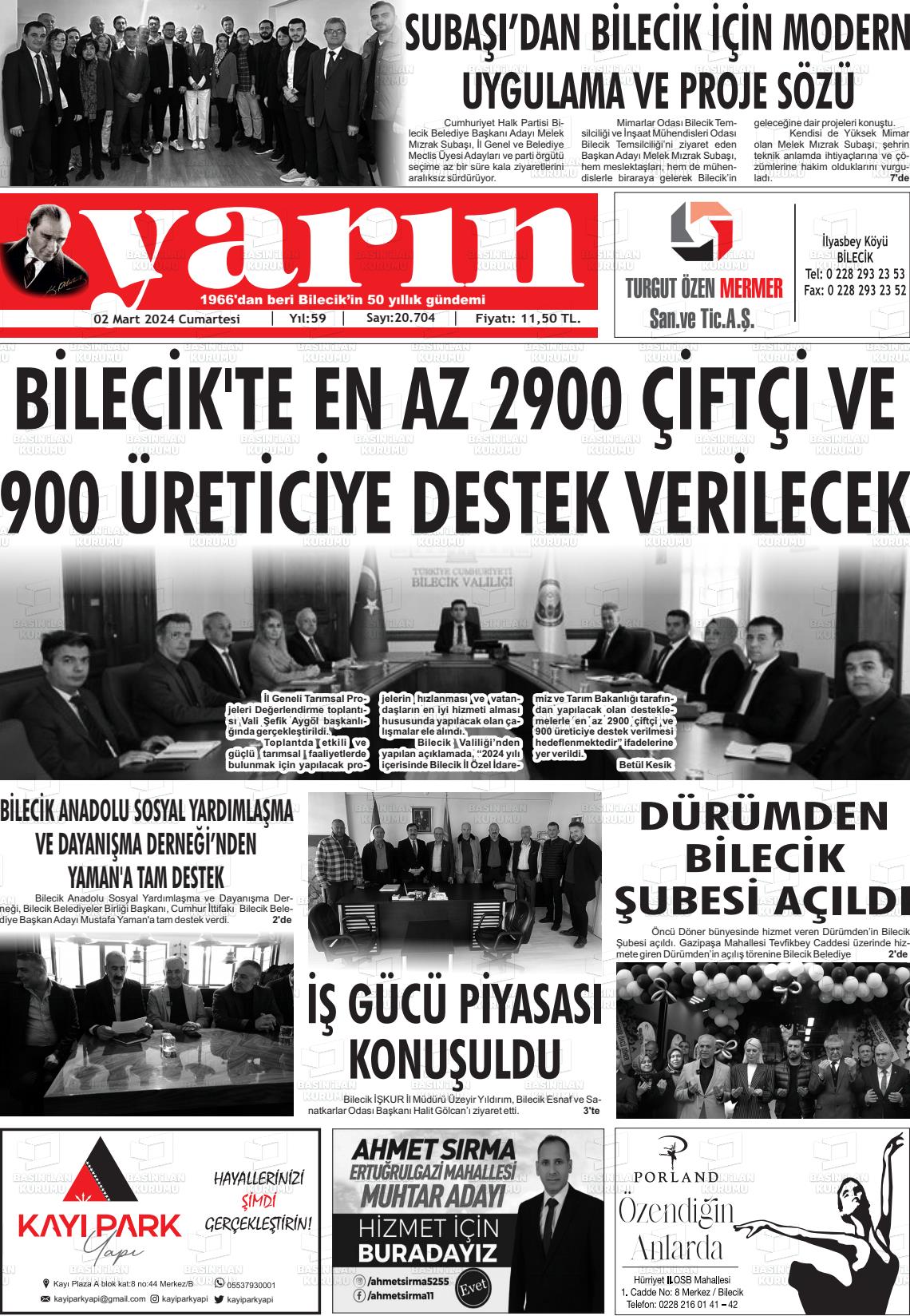 02 Mart 2024 Gazete Yarın 11 Gazete Manşeti