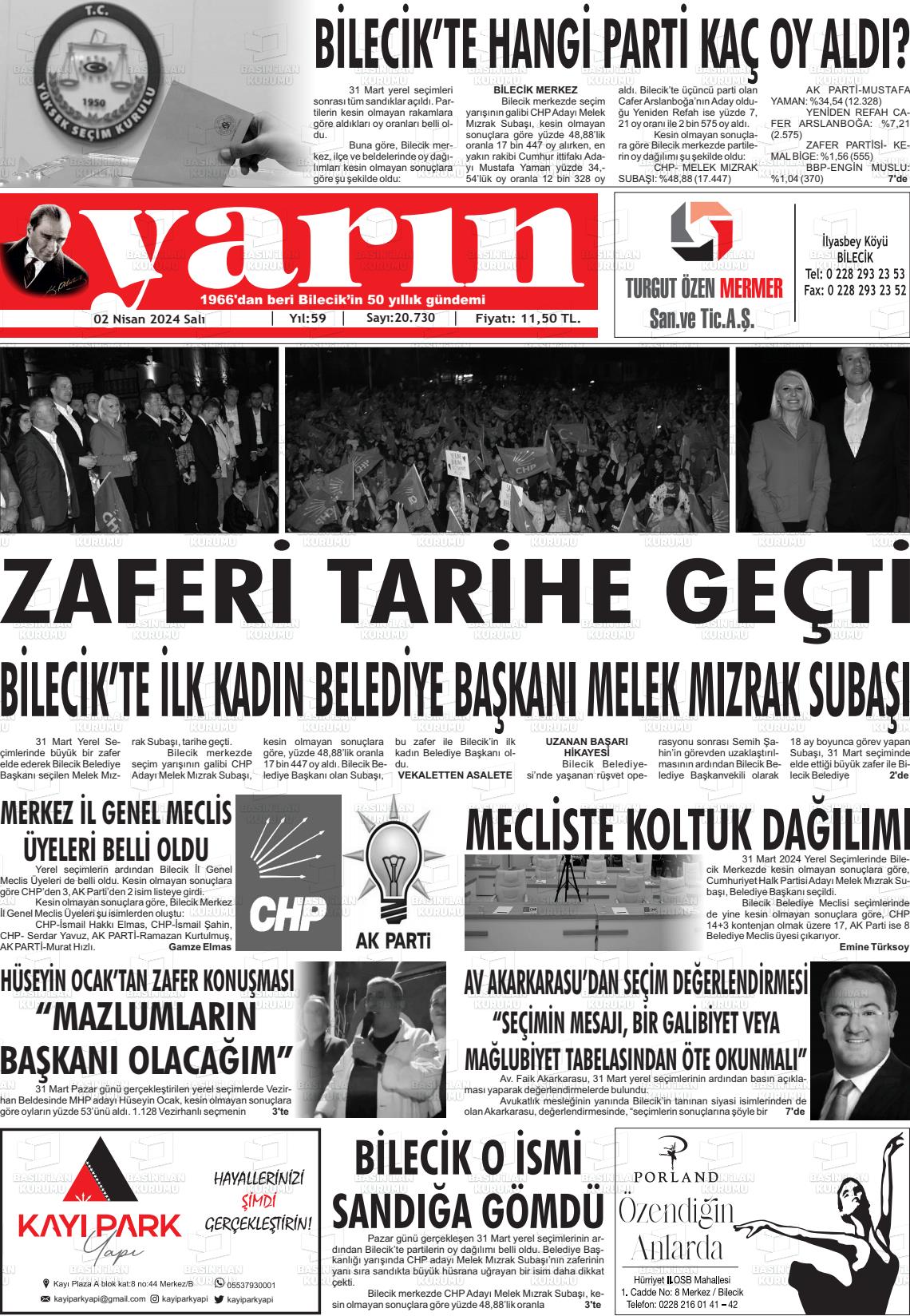 02 Nisan 2024 Gazete Yarın 11 Gazete Manşeti